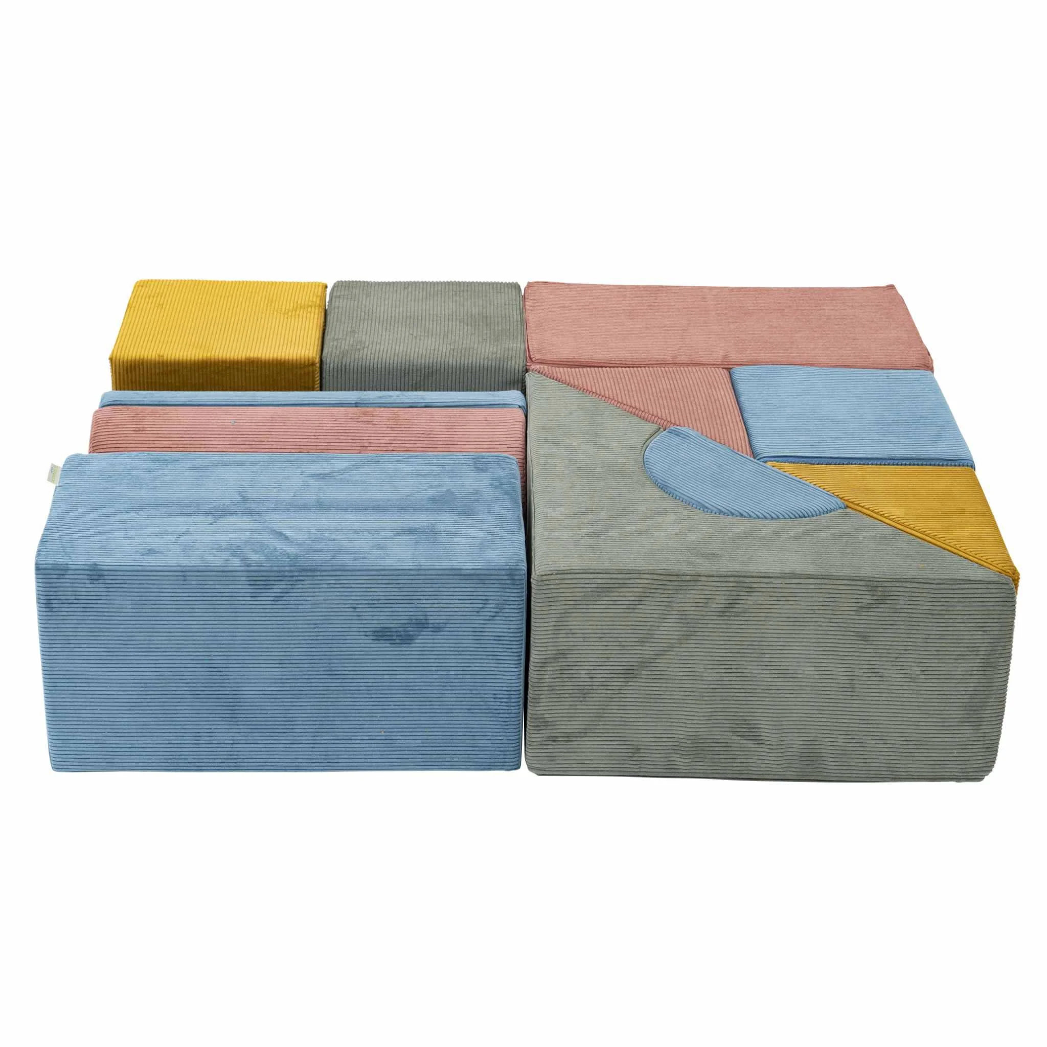 Modulares Sitzmöbel, Cordstoff, Mehrfarbig, Geometrisches Design, Polsterwürfel