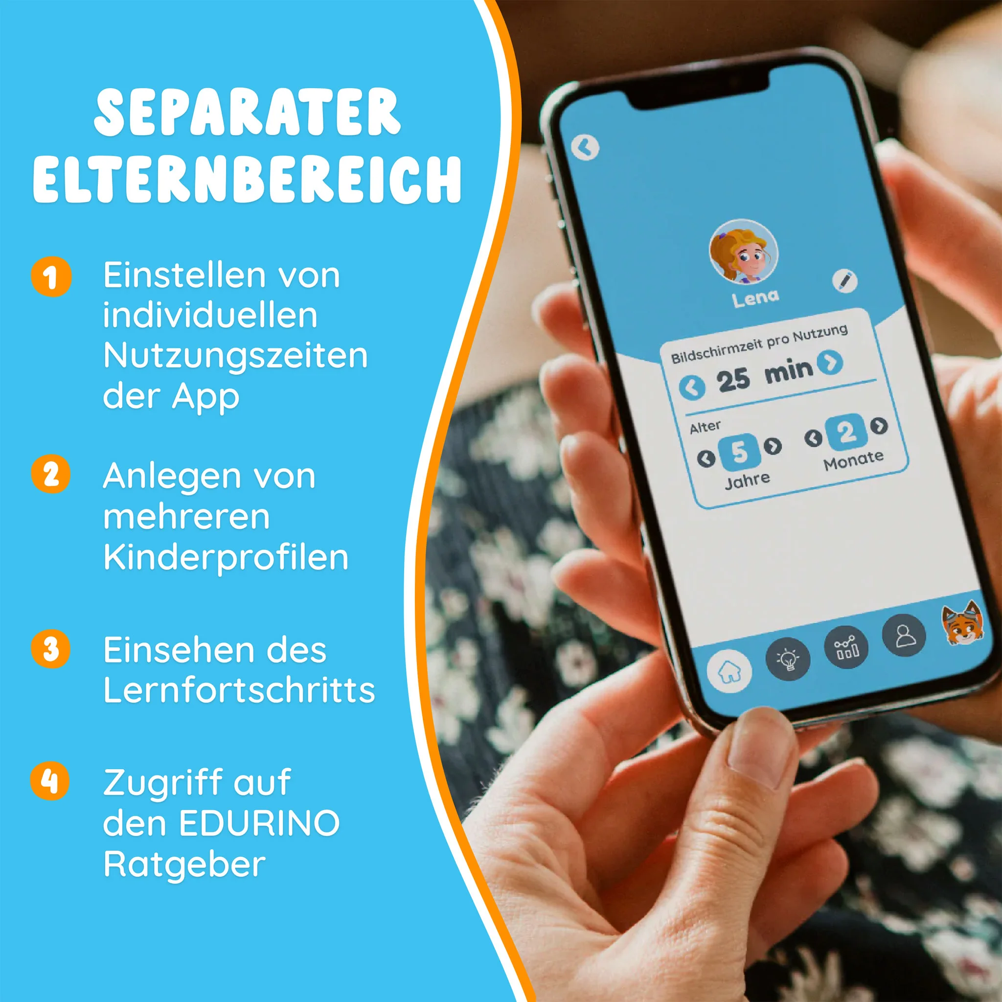 Smartphone, App-Bildschirm, Kinderprofil, Telefon, Lern-App