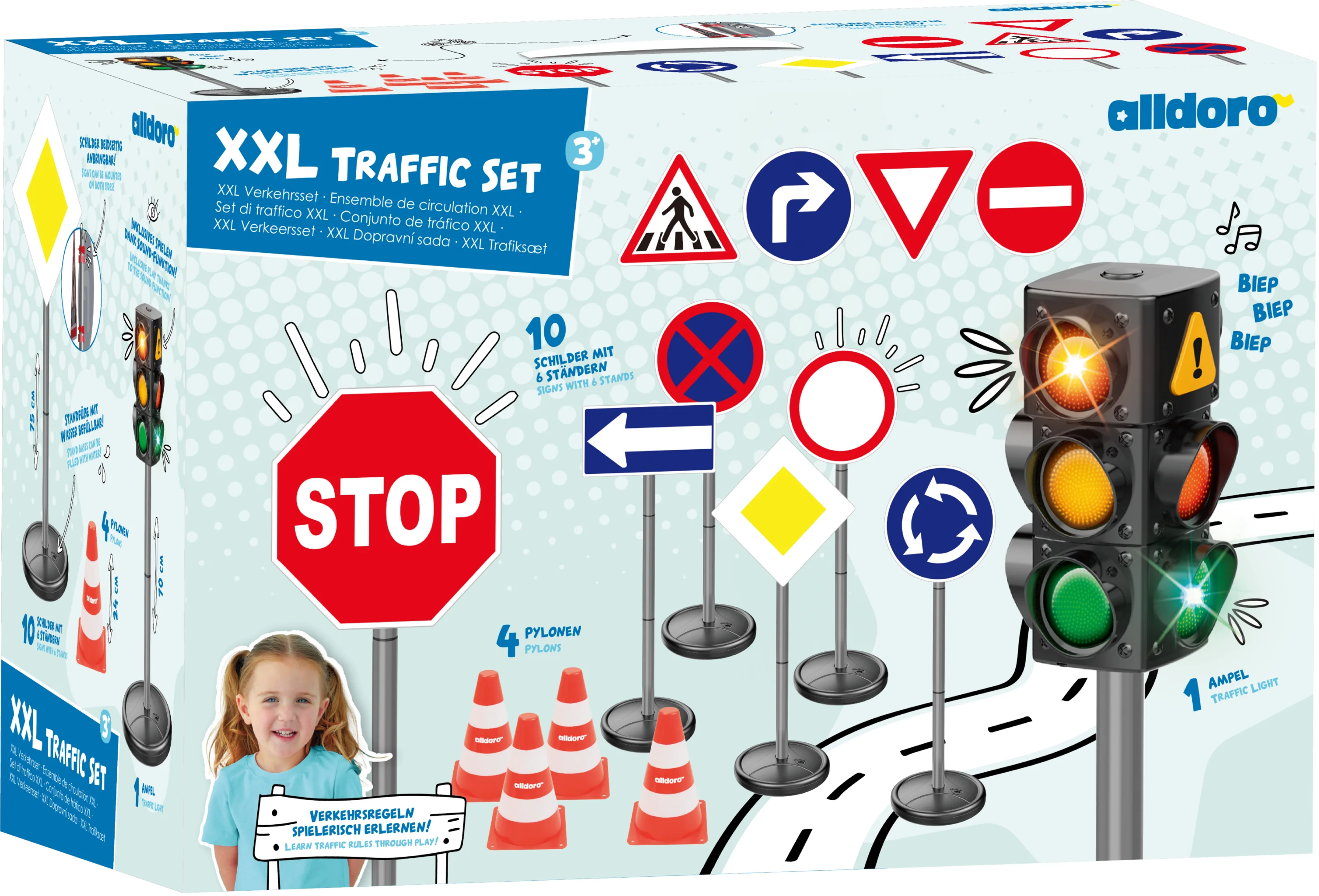 Verkehrsschilder, Stoppschild, Ampel, Pylonen, Spielset