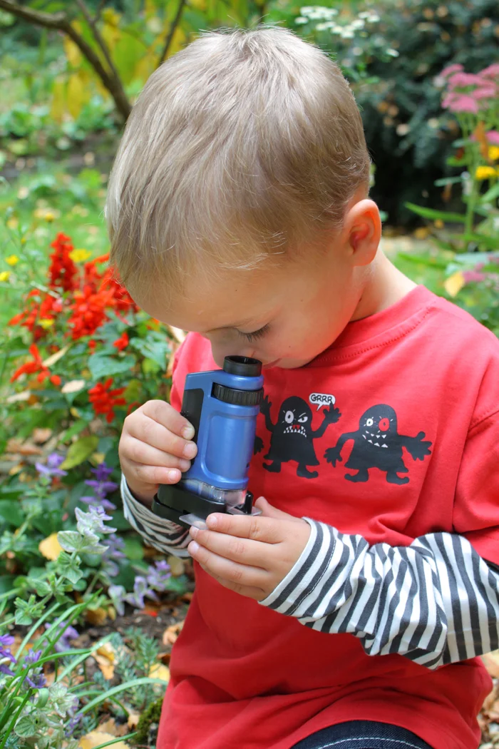 Kinder, Fernglas, Spielzeug, Röteln, Pflanzen