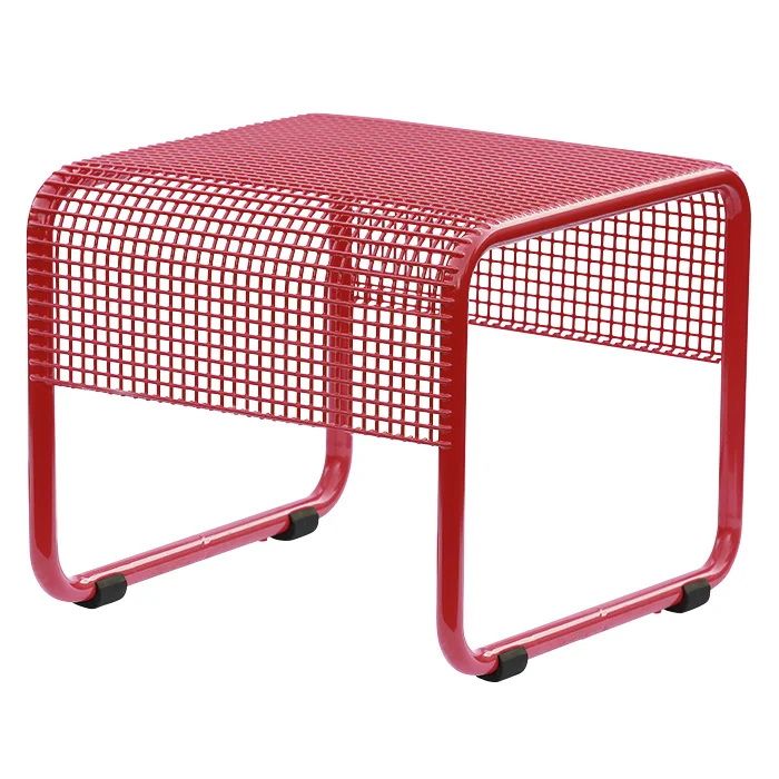 Beistellhocker, Rattan, Netz, Rot, Metall