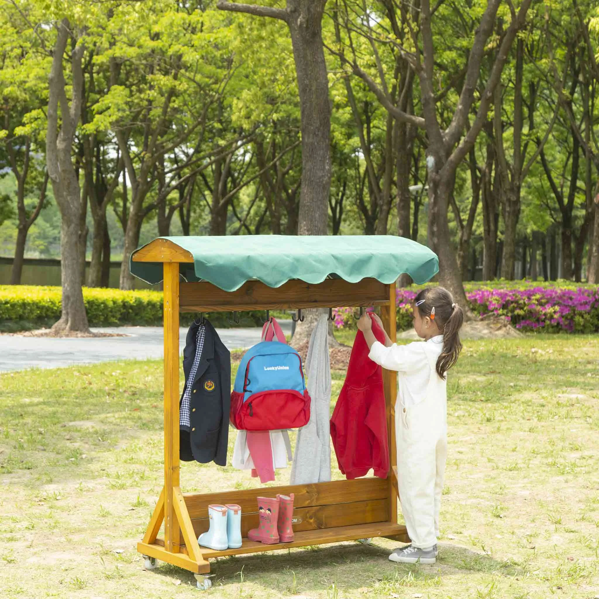 Kindergarderobe, Kleidungshaken, Holzständer, Kinderoutdoor, Gartencamp