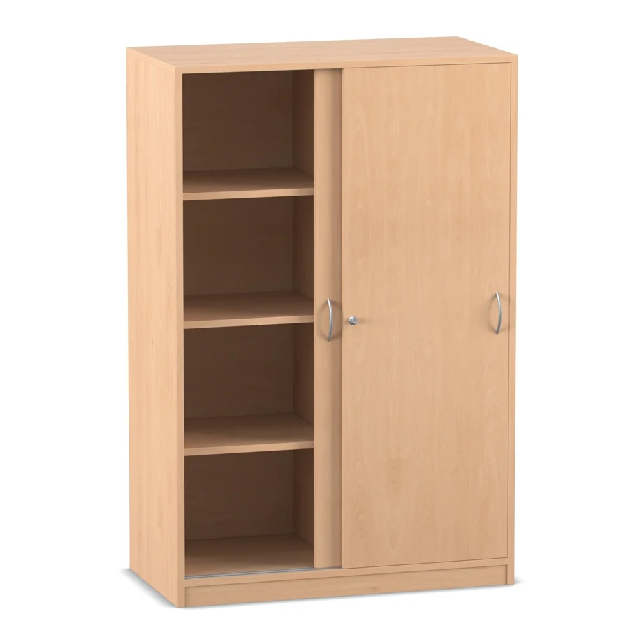 Mittelhoher Schiebetürenschrank - Breite: 94,4 cm, Buche hell