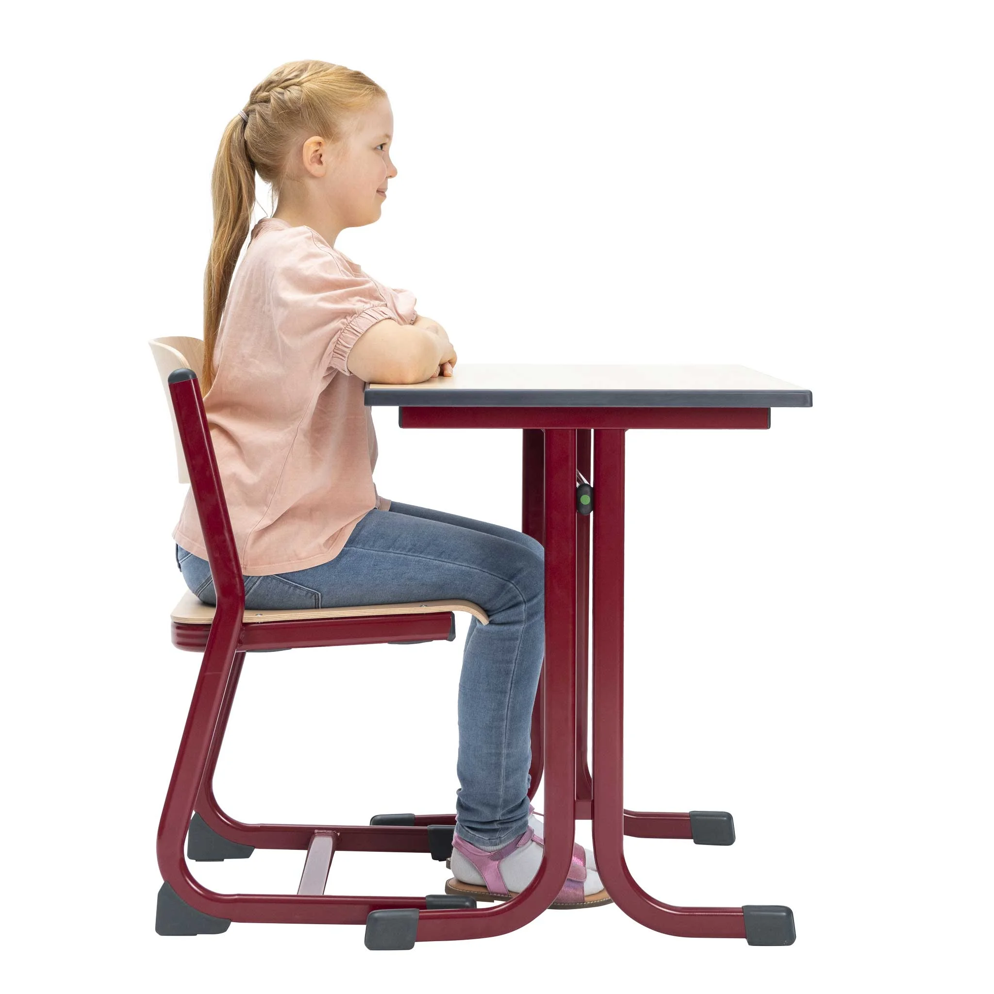 Schultisch, Schulbank, Kindertisch, Metallgestell, Rosa/weinrot