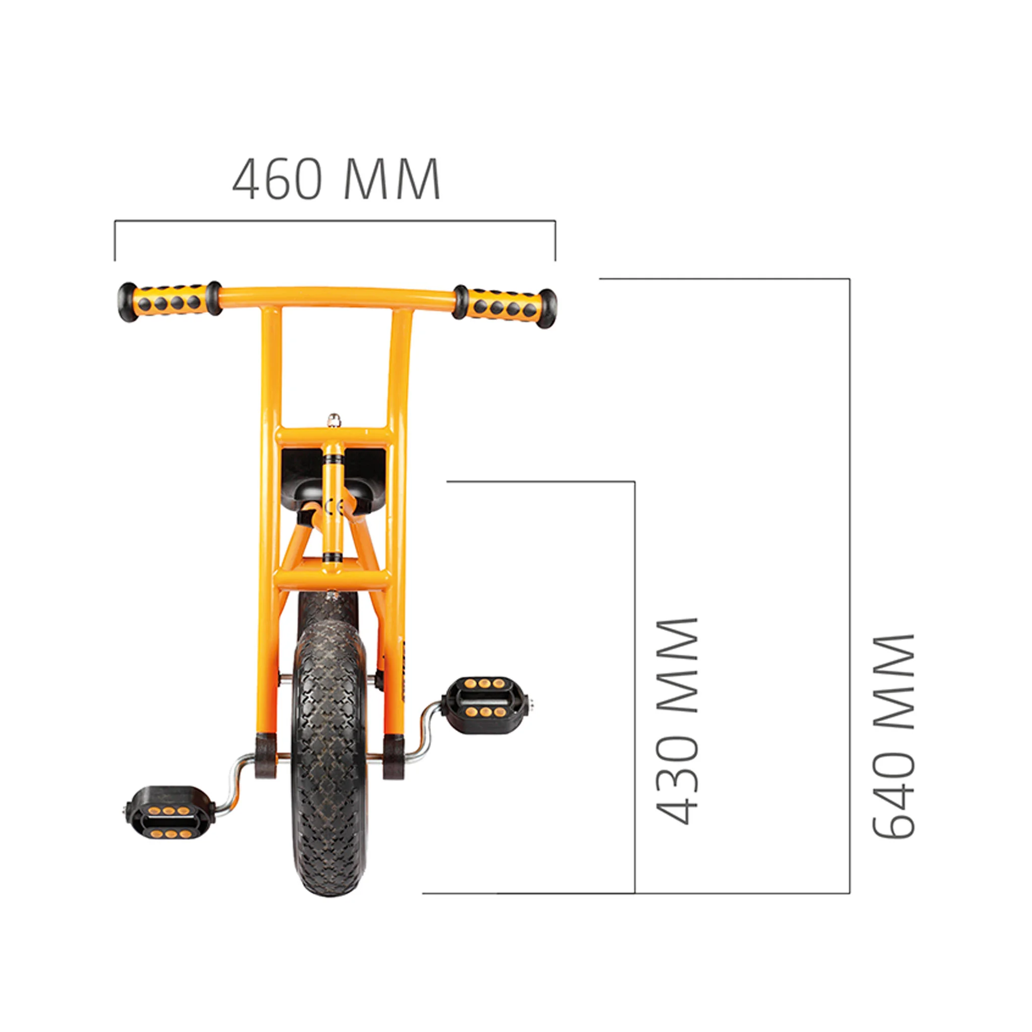 tandem-Scooter, orangees rahmen, fußpedale, vorderes rad, abmessungen 640x460mm