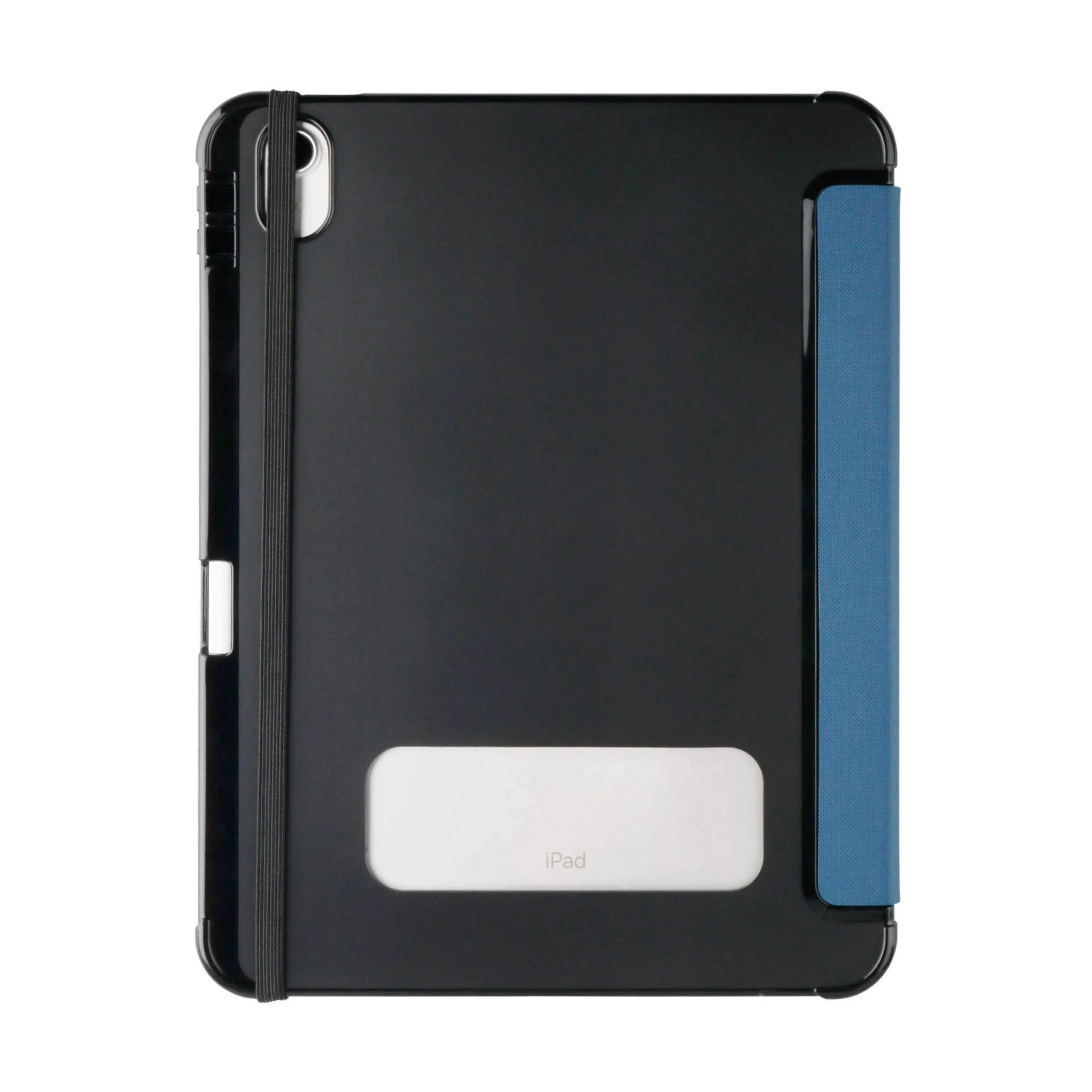Tablet-Hülle, iPad-Hülle, schwarze Hülle, Gummiband, blaue Kante