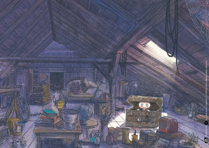 Kinde, Roboter, Schatztruhe, Dachboden, Lampe