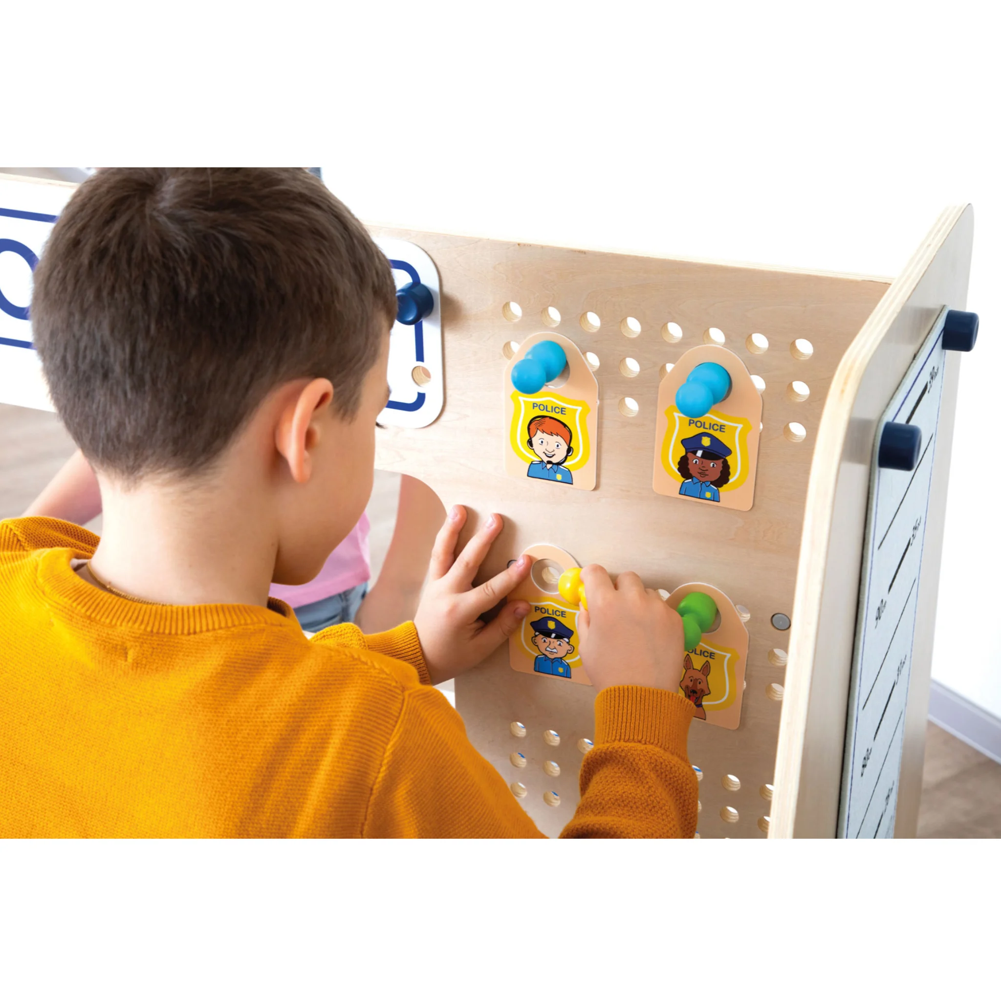 Kinderspielzeug, Polizeipuzzle, Puzzlespiel, Holzboard, Magnetpins