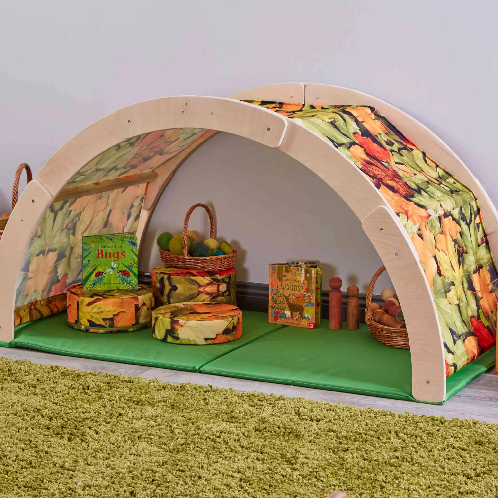kids tent, play tent, tunnel tent, forest pattern, foam mat