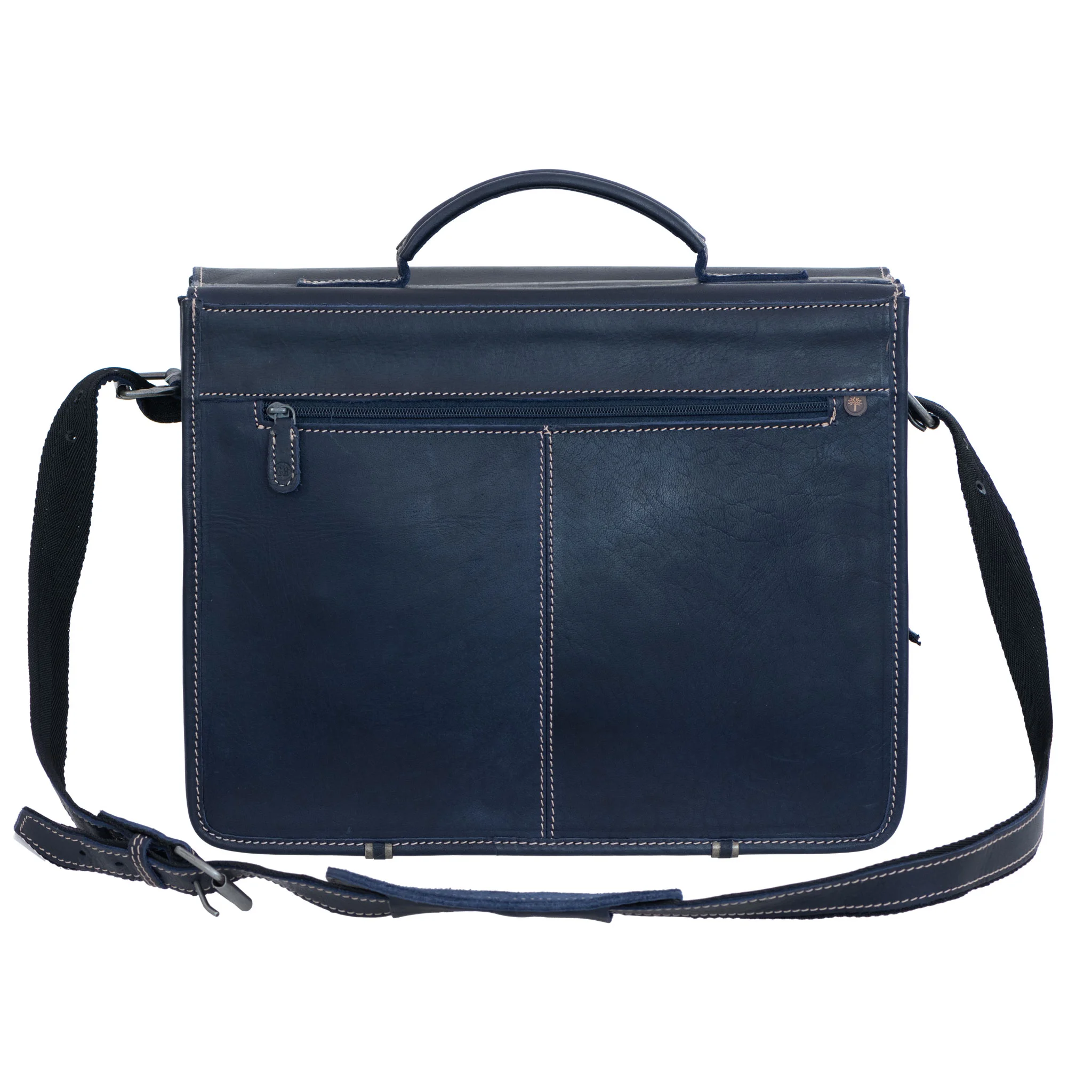 Ledertasche, Messenger Bag, Navy Blau, Reißverschluss, Schultergurt
