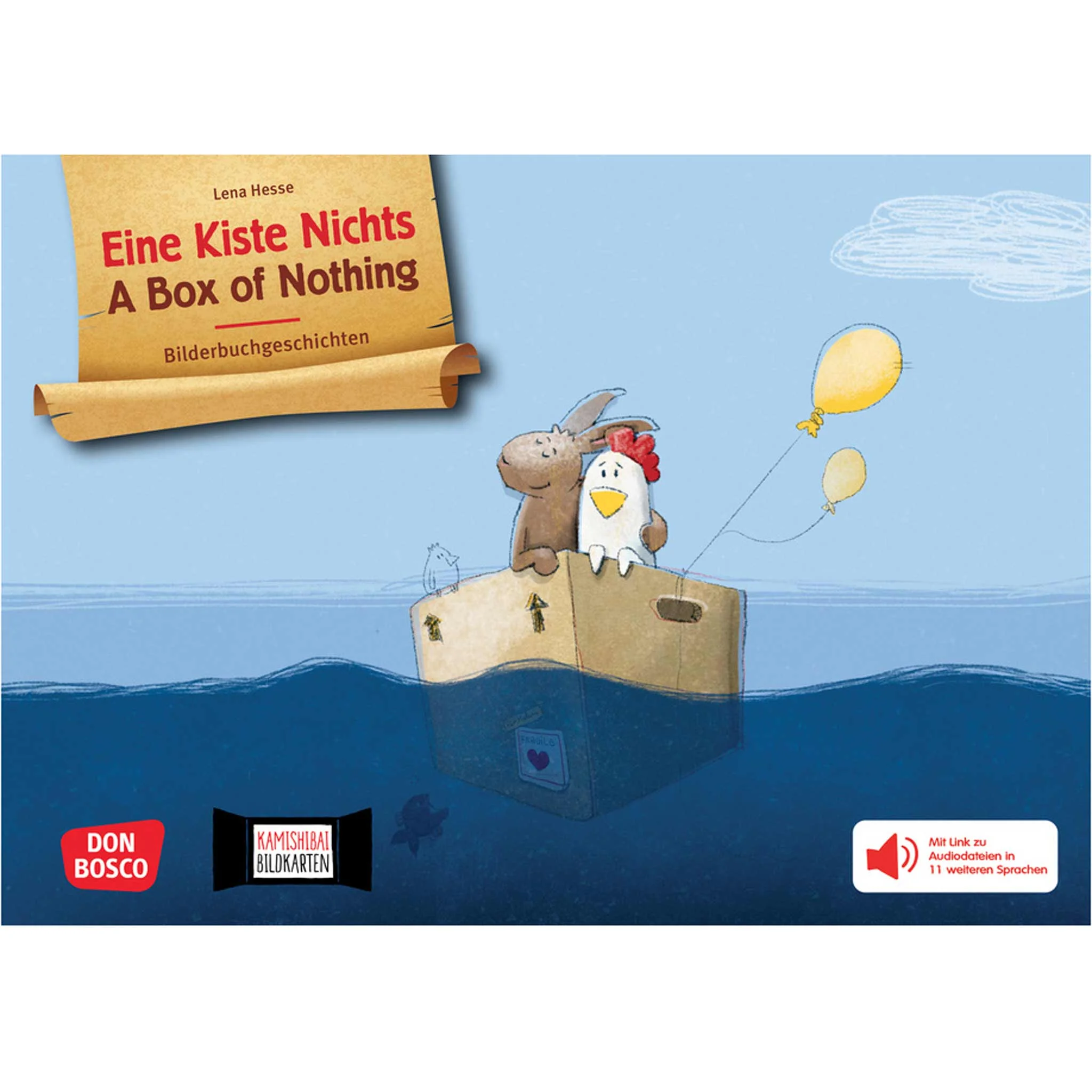 Buch, Kinderbuch, Huhn, Kartonbox, Ballon