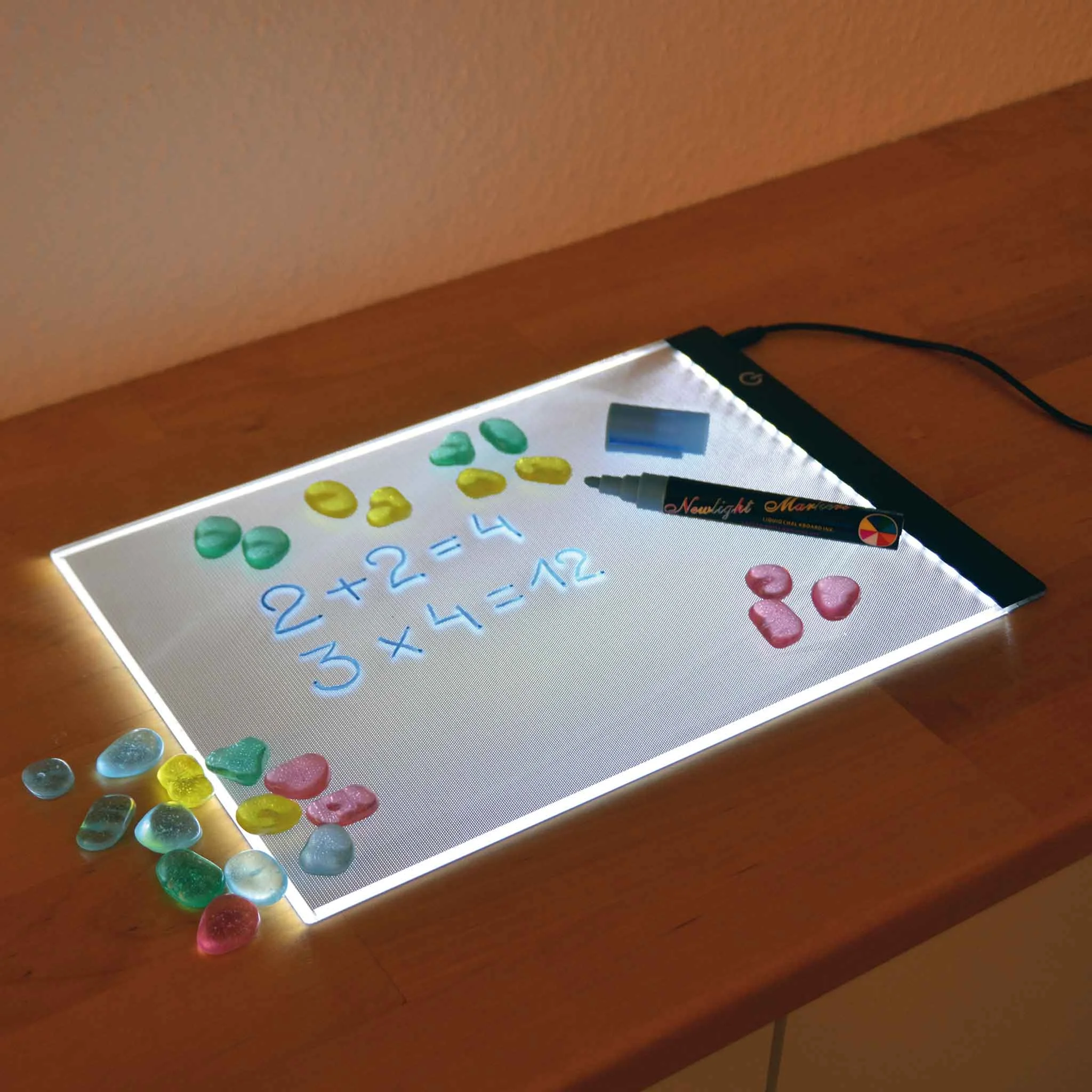 LED-Board, Light Panel, Dry-erase, Multicolor gems, Marker pen