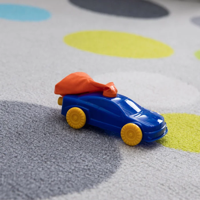 Spielzeugauto, Kautschuk, Gelb, Blauer Wagen, Klettstoff