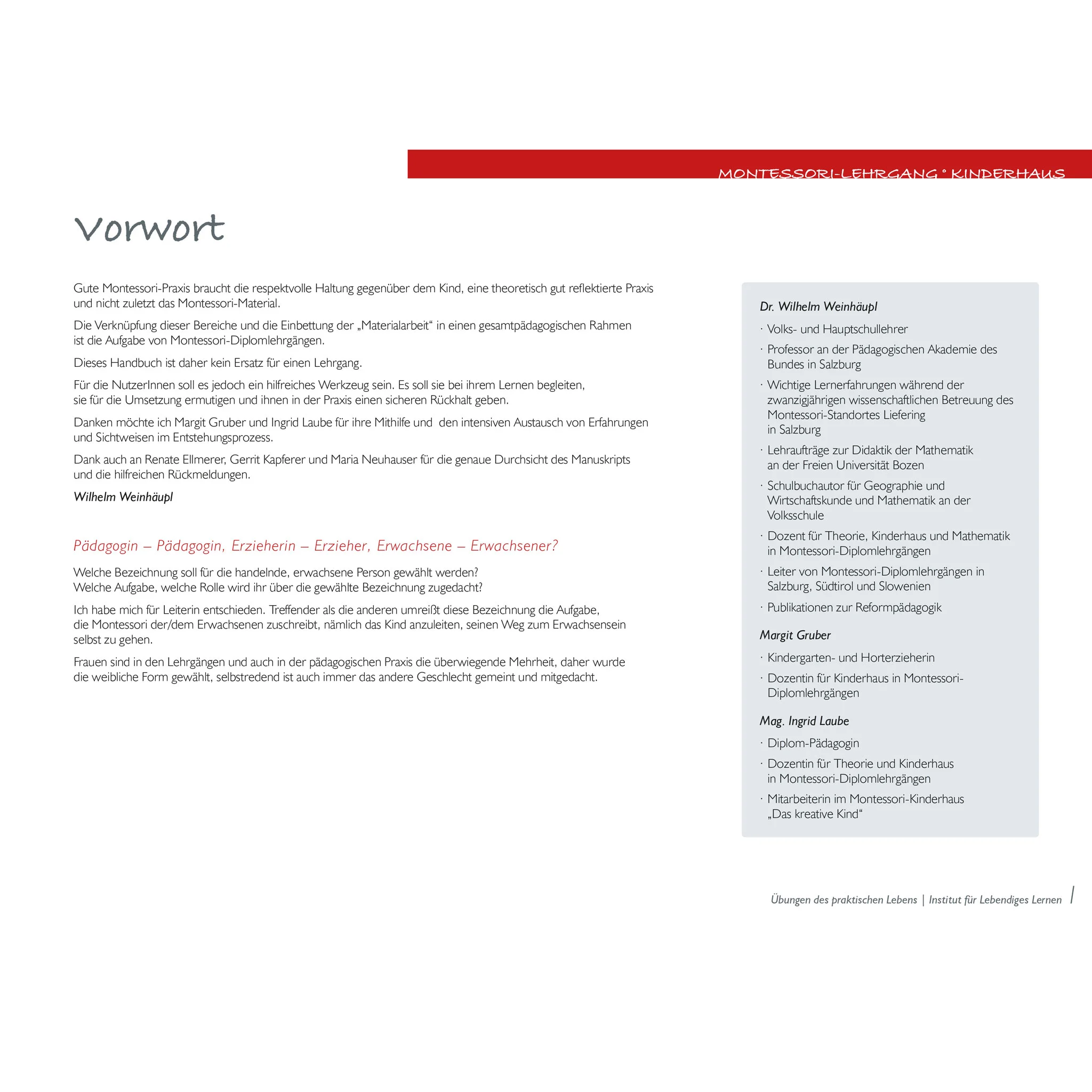 montessori, handbuch, pädagogik, kinderhaus, vorwort