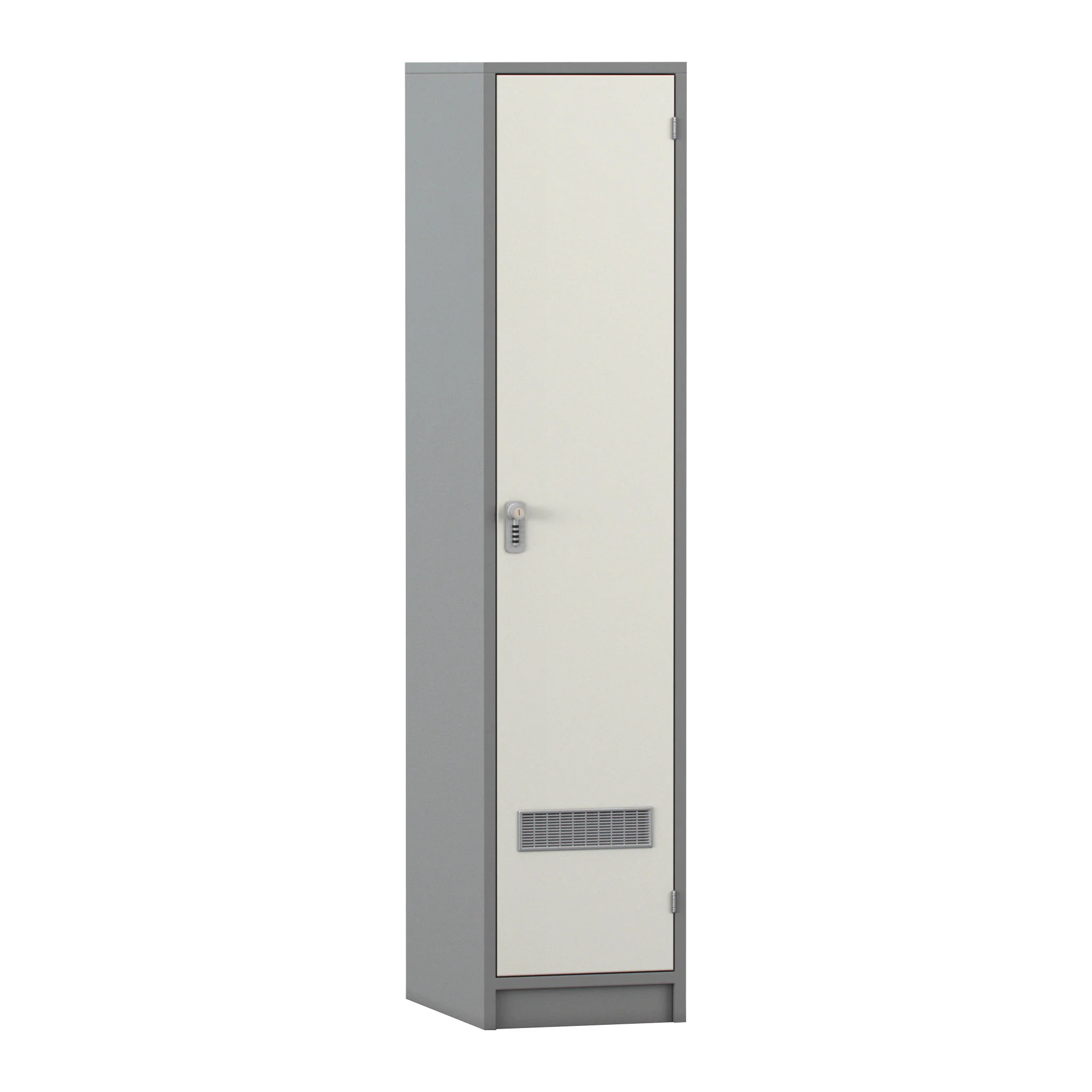 stahl Schrank, Schließfach, Belüftungsgitter, Einzeltür, grau beige