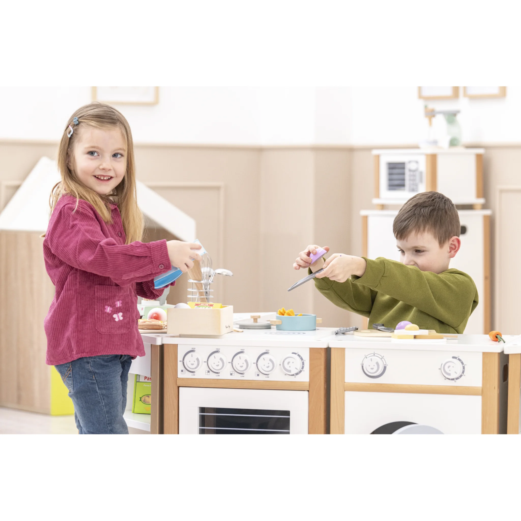 Kinderküche, Küchenspielzeug, Holzküche, Spieleküche, Kochutensilien