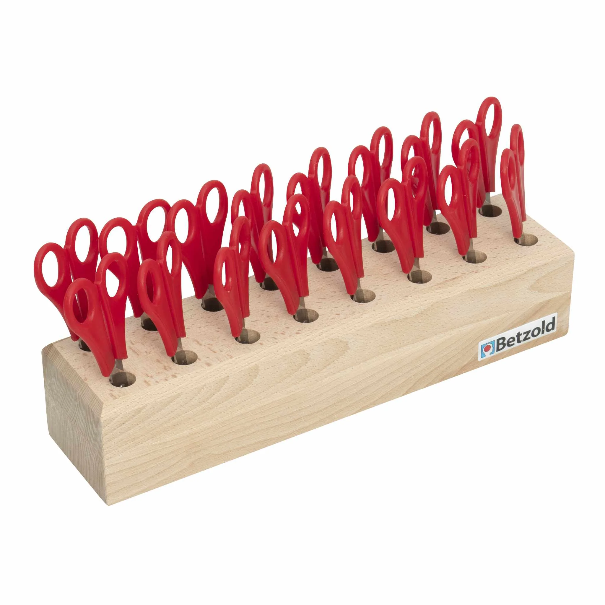 Scherenhalter, Holzständer, rote Scheren, Gartenzubehör, Betzold