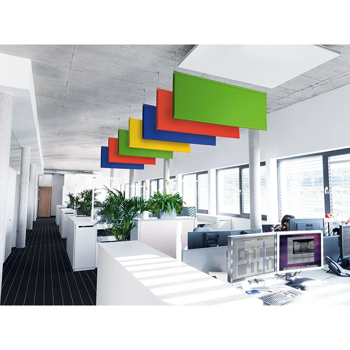 Büro, Arbeitsbereich, offenes Büro, Schreibtische, bunte Paneele