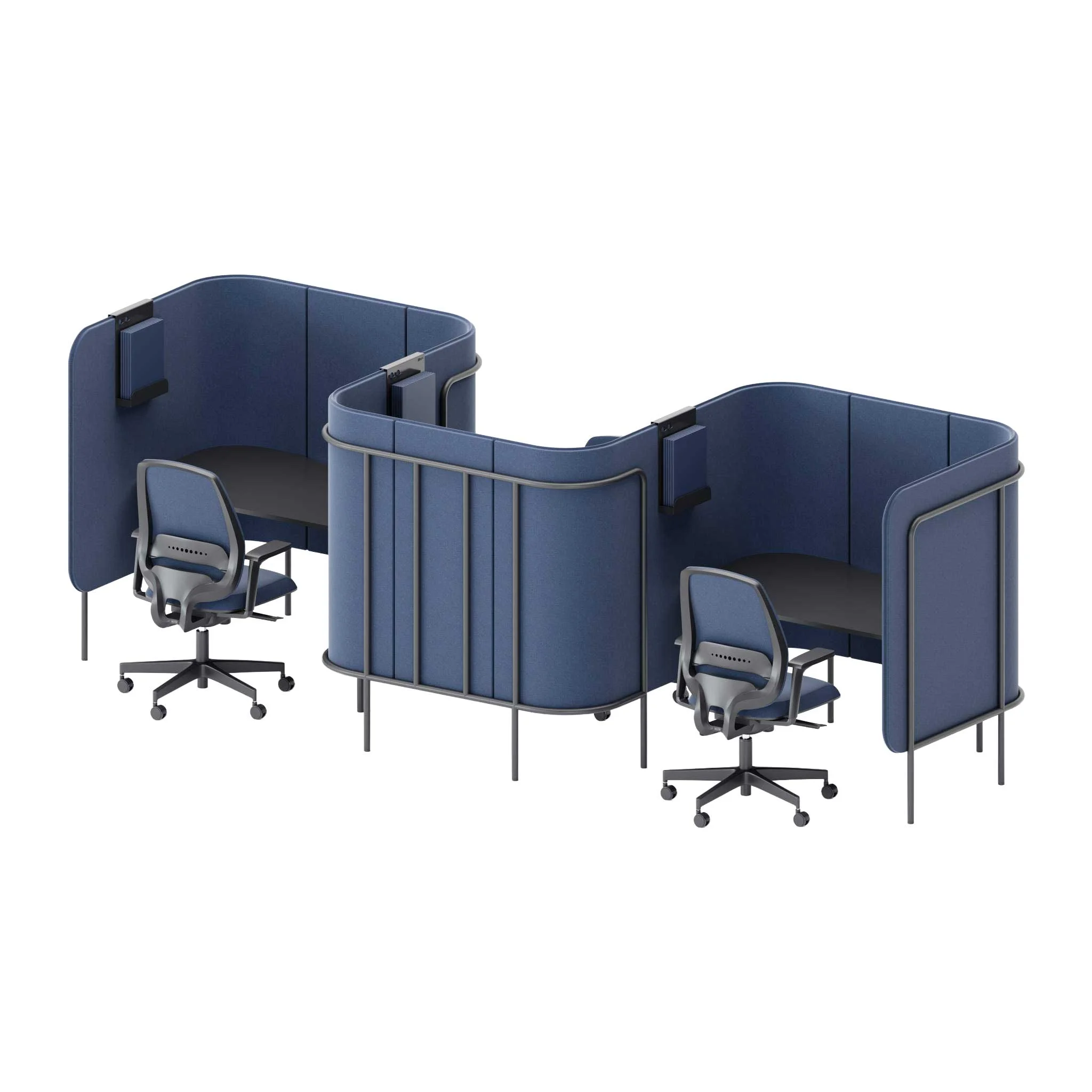 office, workstation, partition, privacy booth, blue