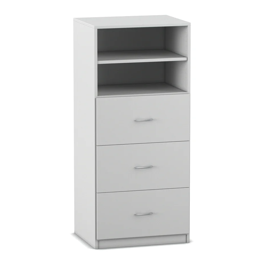 hochschrank, nischen schrank, schubladen, offene regale, weißer stehschrank