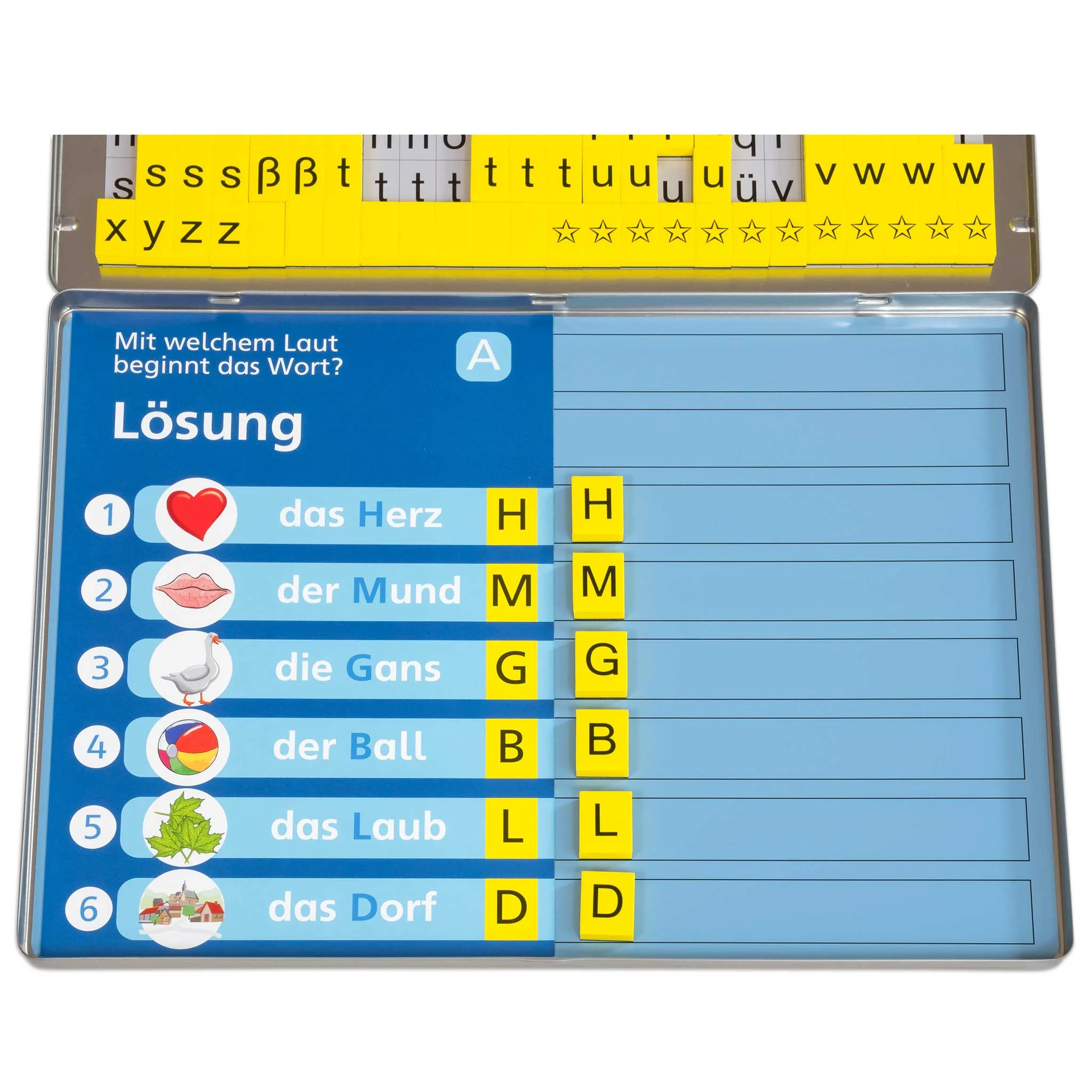Lernspiel, Sprachlern-Set, Wortbildung, Lösung, Buchstabensteine