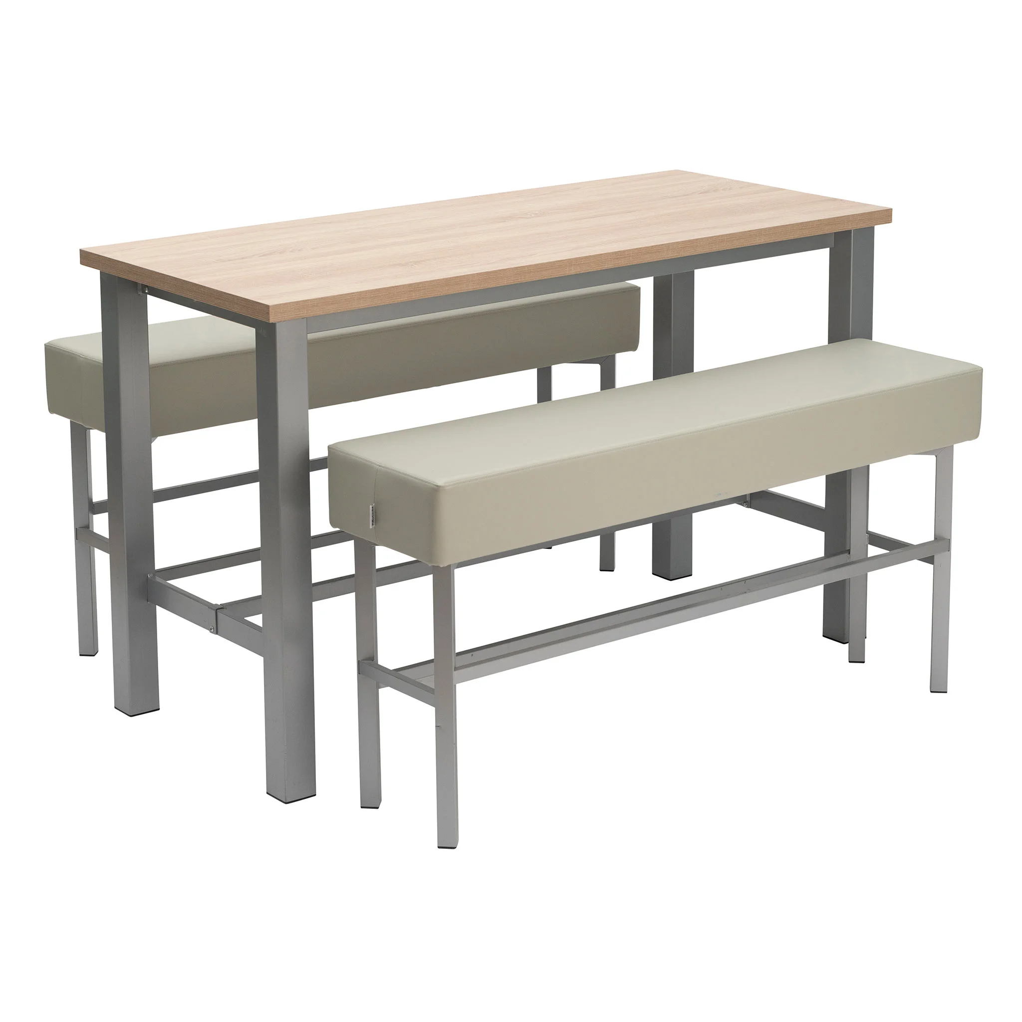 Esstisch-Set, Holztisch, Metallgestell, Beine grau, Sitzbank