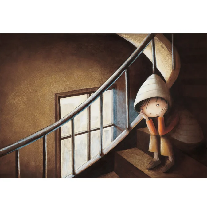 Kinderfigur, Spirale, Wandertreppe, Hut, Melancholie