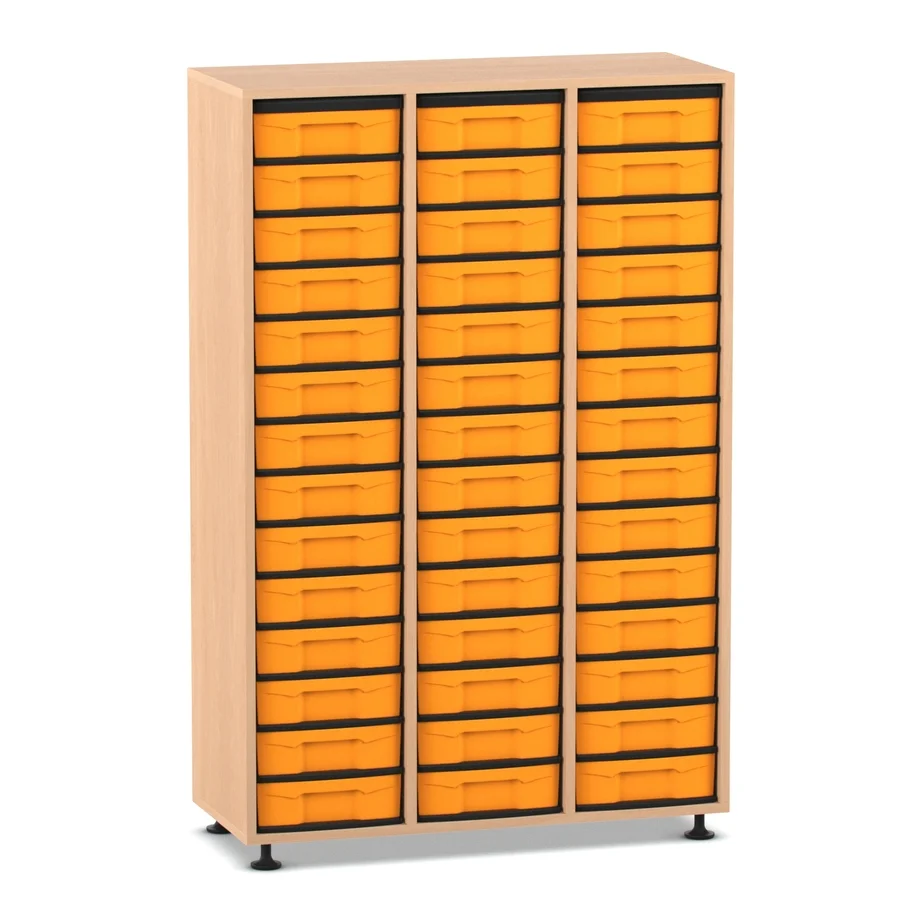 Halbhohes Regal, 151,8 x 98,5 x 40,8, mit 42 Boxen, Buche hell
