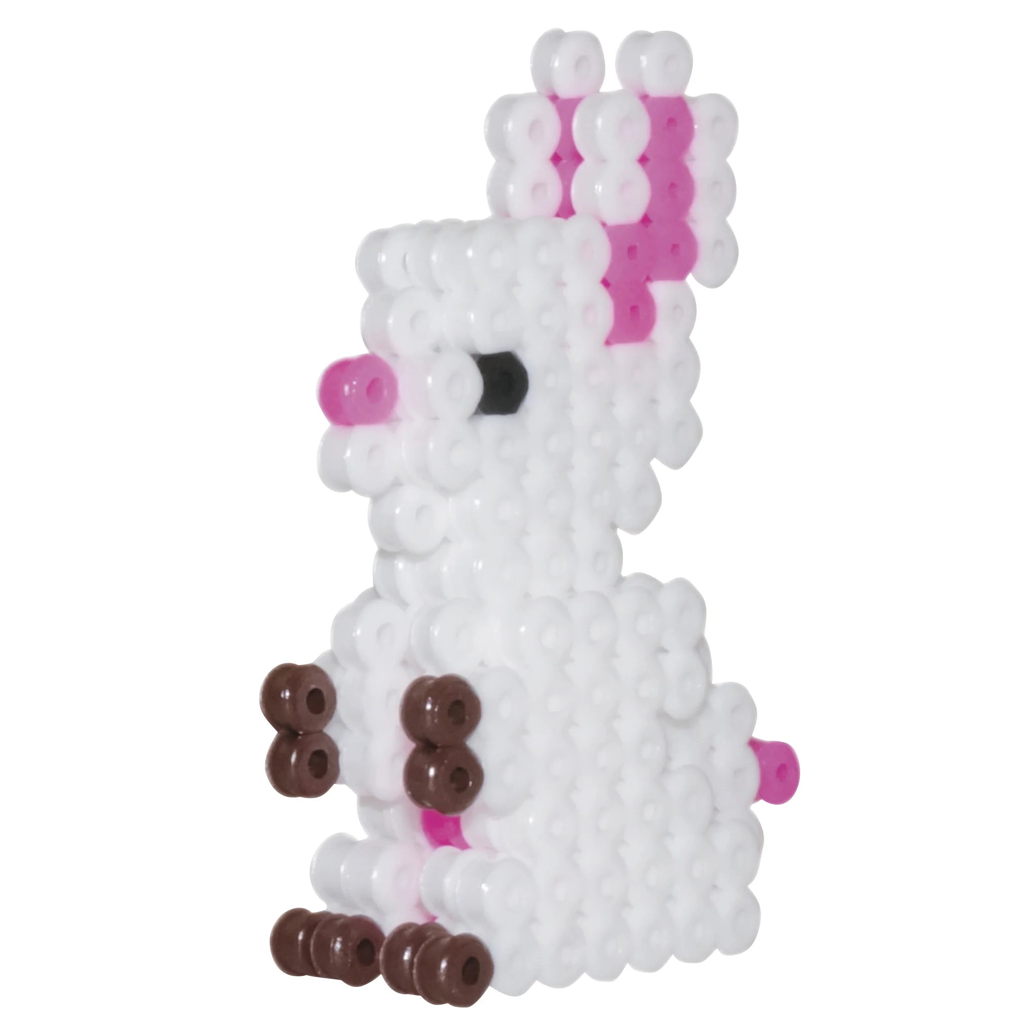 beaded figure, Hase, weiß, rosa Akzente, braune Nase