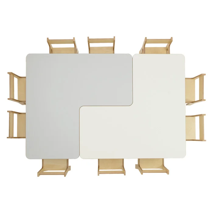 Esstisch, Holztisch, Modularer Tisch, Grau/Weiß Kontrast, Klappbare Tischplatten