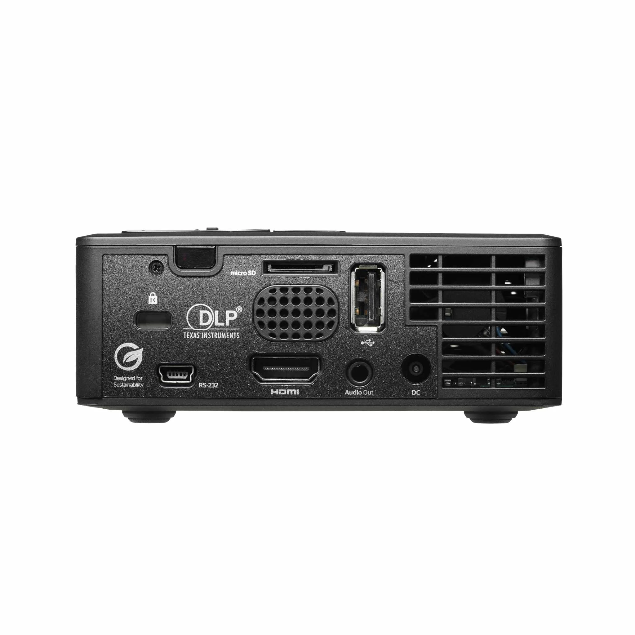 Beamer-Rückseite, HDMI, USB, Kartenleser, Lüftungsgitter
