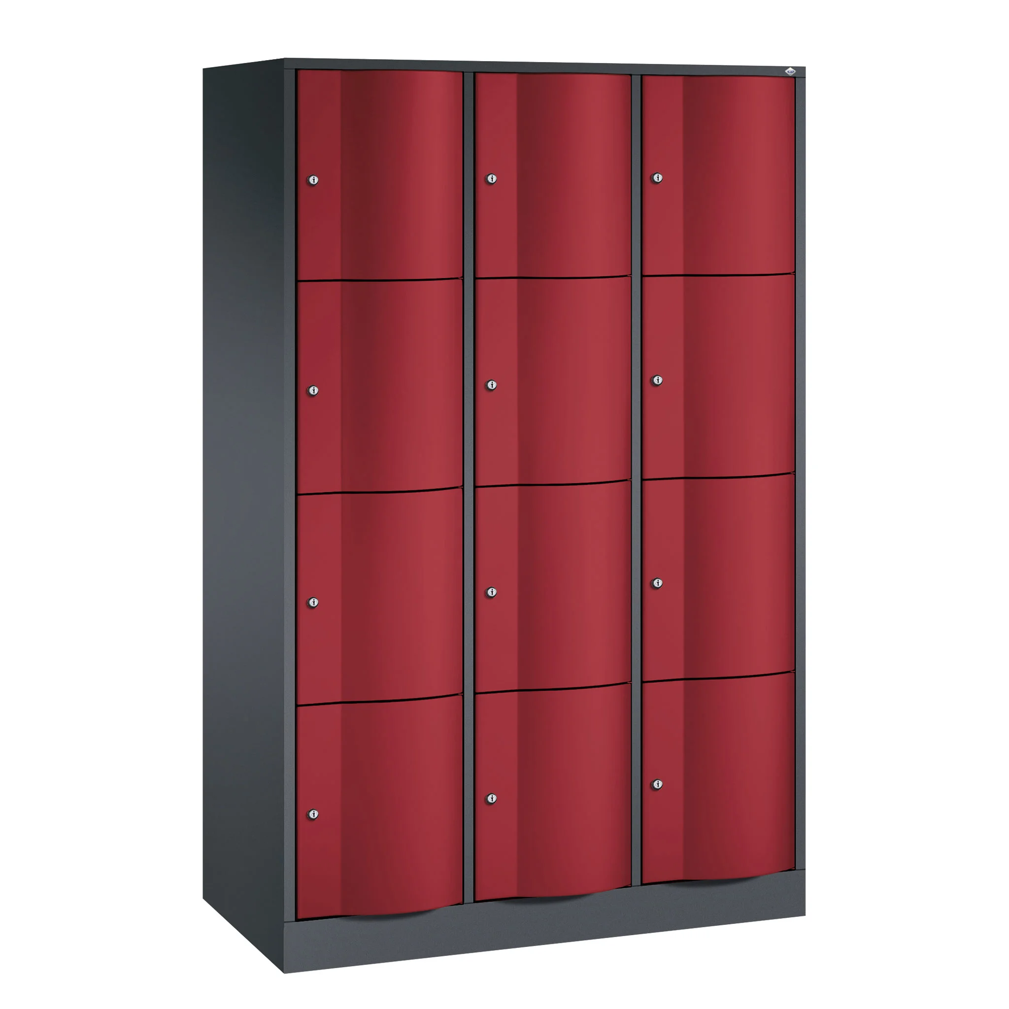 Postfachschrank, Schubladenbriefkasten, Rote Schließfächer, Stahlkonstruktion, Mehrfachbriefkästen