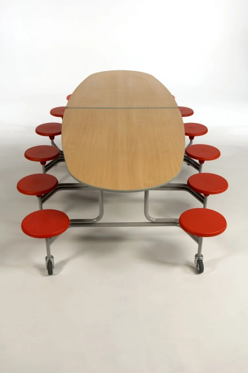 Esstisch, Tisch mit Sitzbänken, Holztisch, Runde Tischplatte, rollbare Stühle