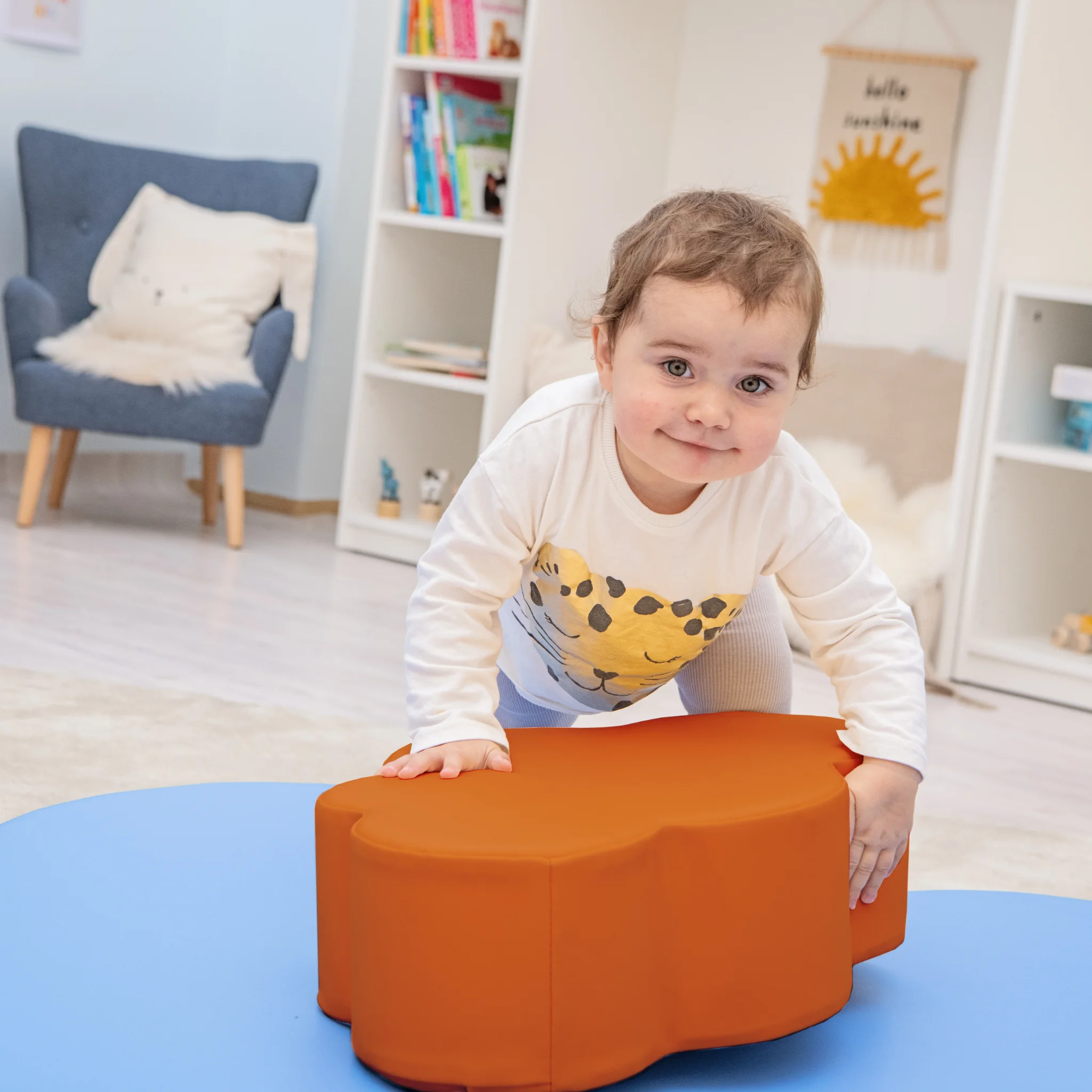 baby, child, cushion, orange, round