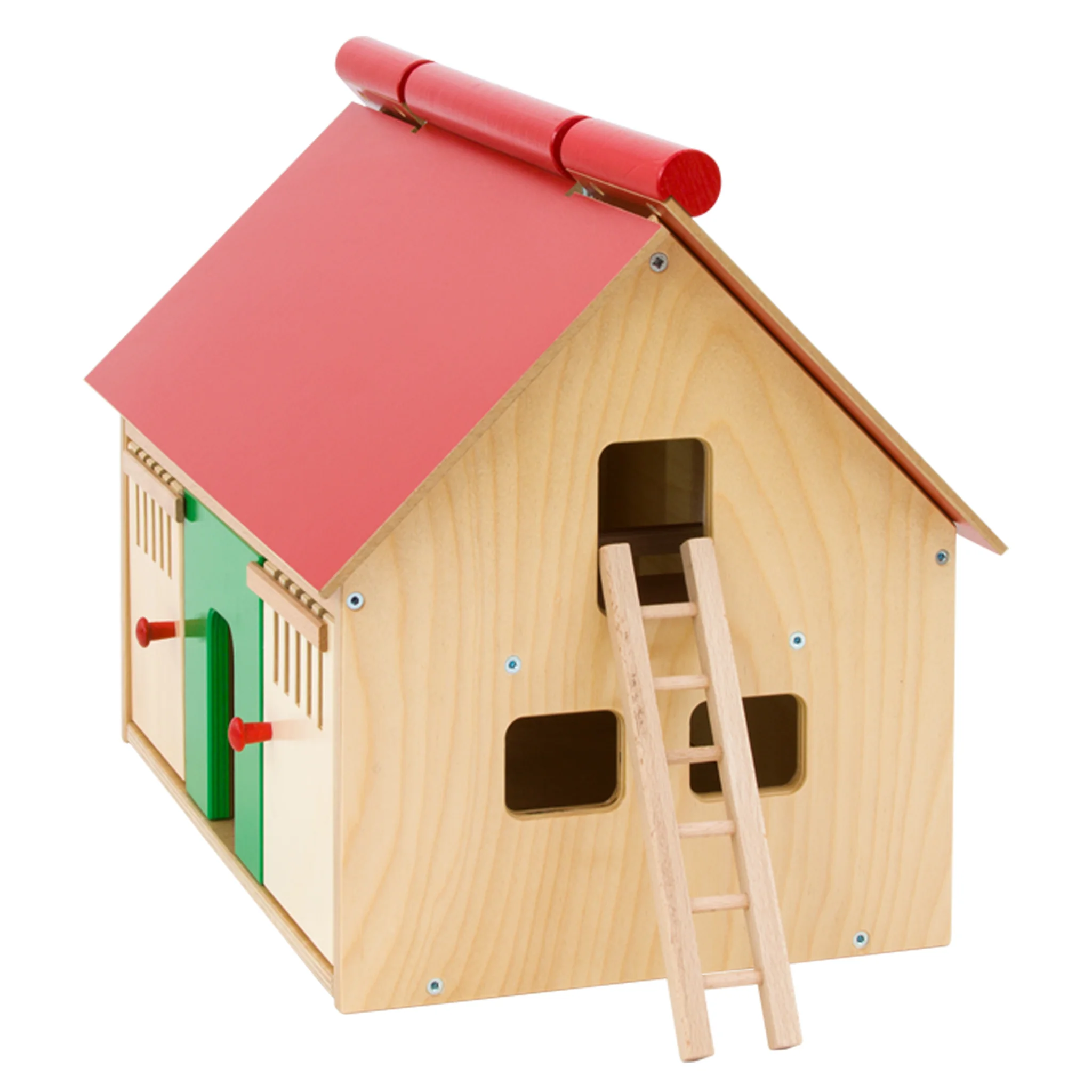 Holzhaus, Spielhaus, Kletterleiter, Rotes Dach, Naturholz