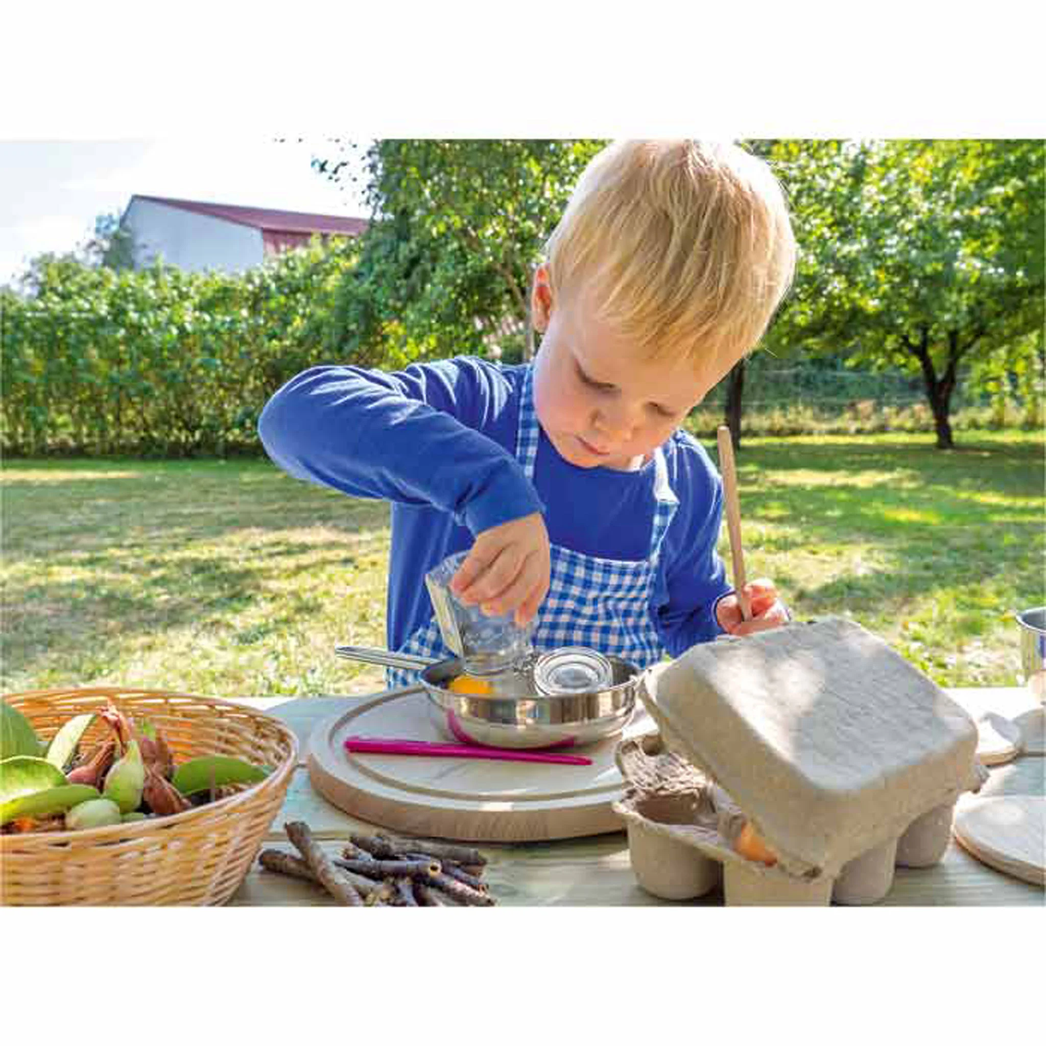 kind, Kochgeschirr, Zinn, Schürze, Outdoor