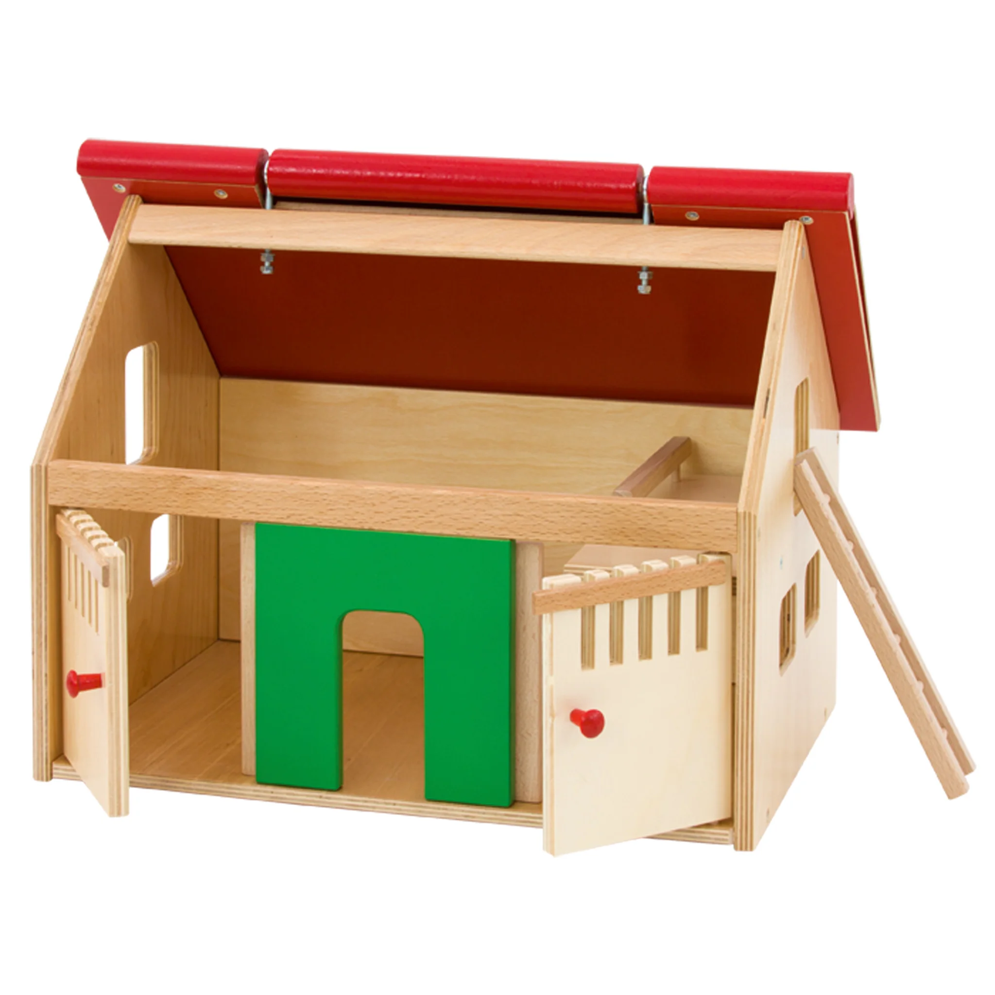 Holzhaus, Kinderspielhaus, Spielturm, Grünes Tor, Rotes Dach