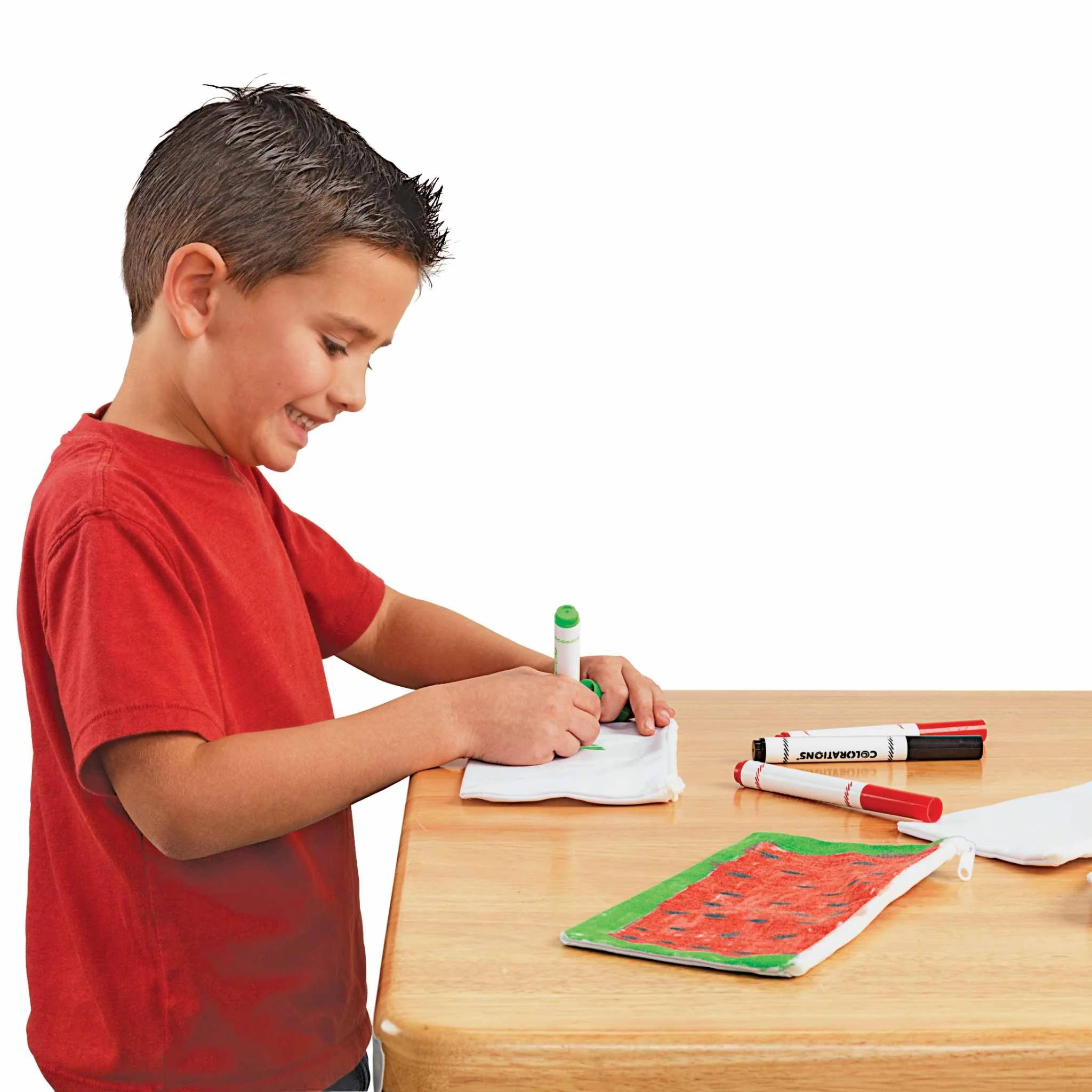 Kind, Zeichnen, Marker, Tisch, Stoff
