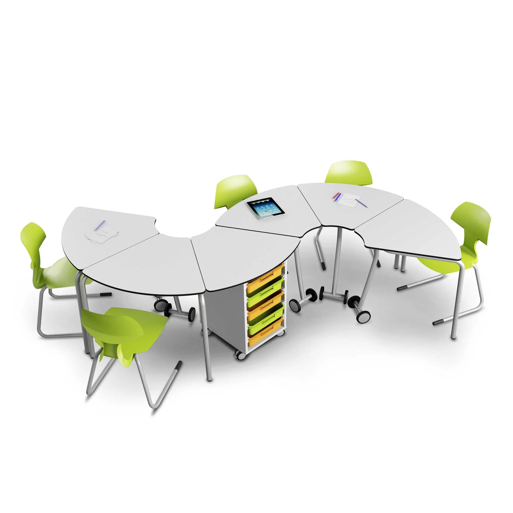 lehrertisch, modular, gruppe, regal, stapelwagen