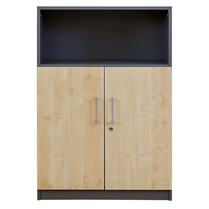 FLEXEO® Office – Drehtüren-Schrank mit 1 offenen Fach H: 115,3 cm, Schloss