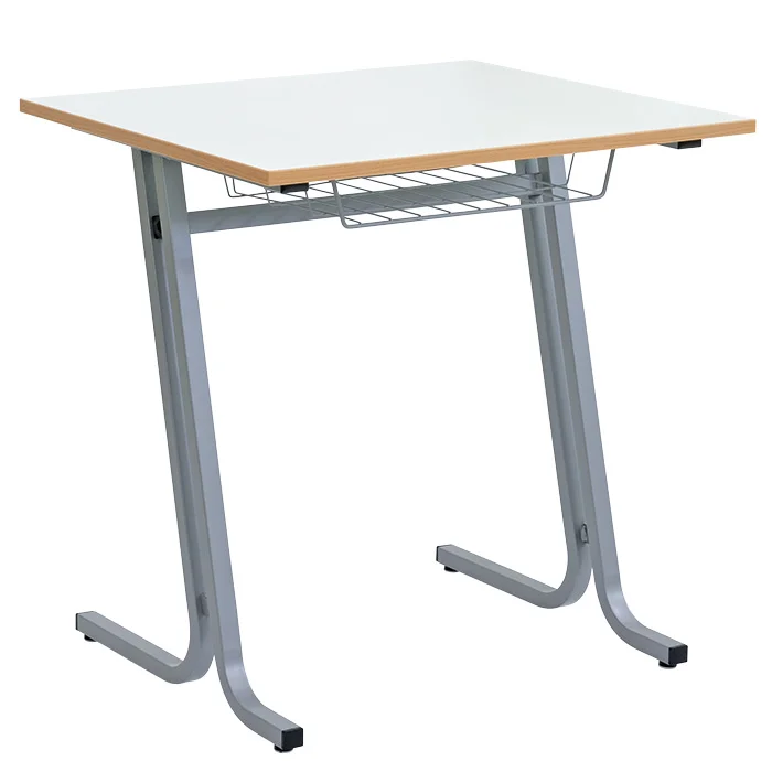 Schreibtisch, Schreibtischplatte, Metallgestell, Ablagekorb, Holzoptik Kante