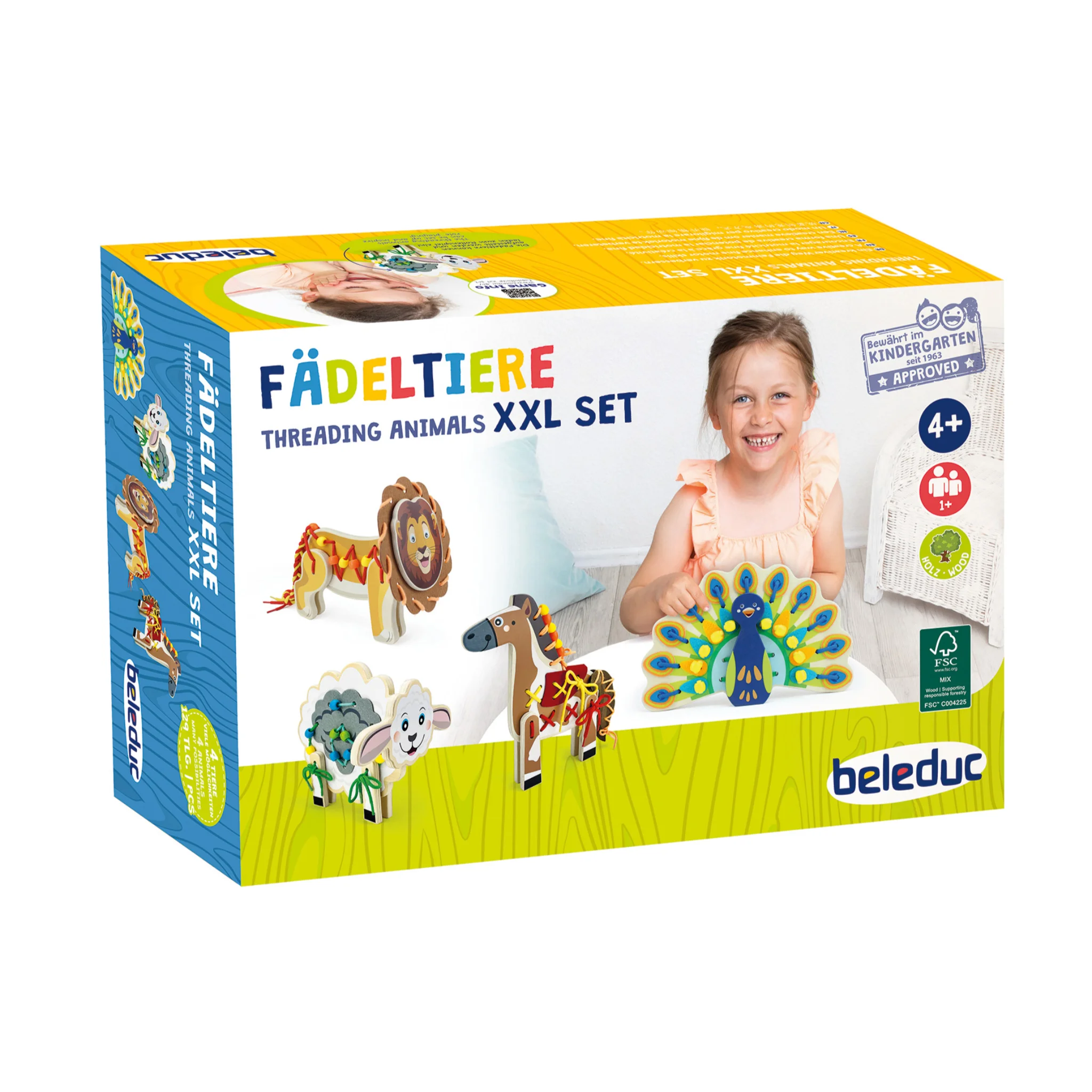 Spielzeug, Fädelset, Tier-Motive, Holzspielzeug, XXL-Set