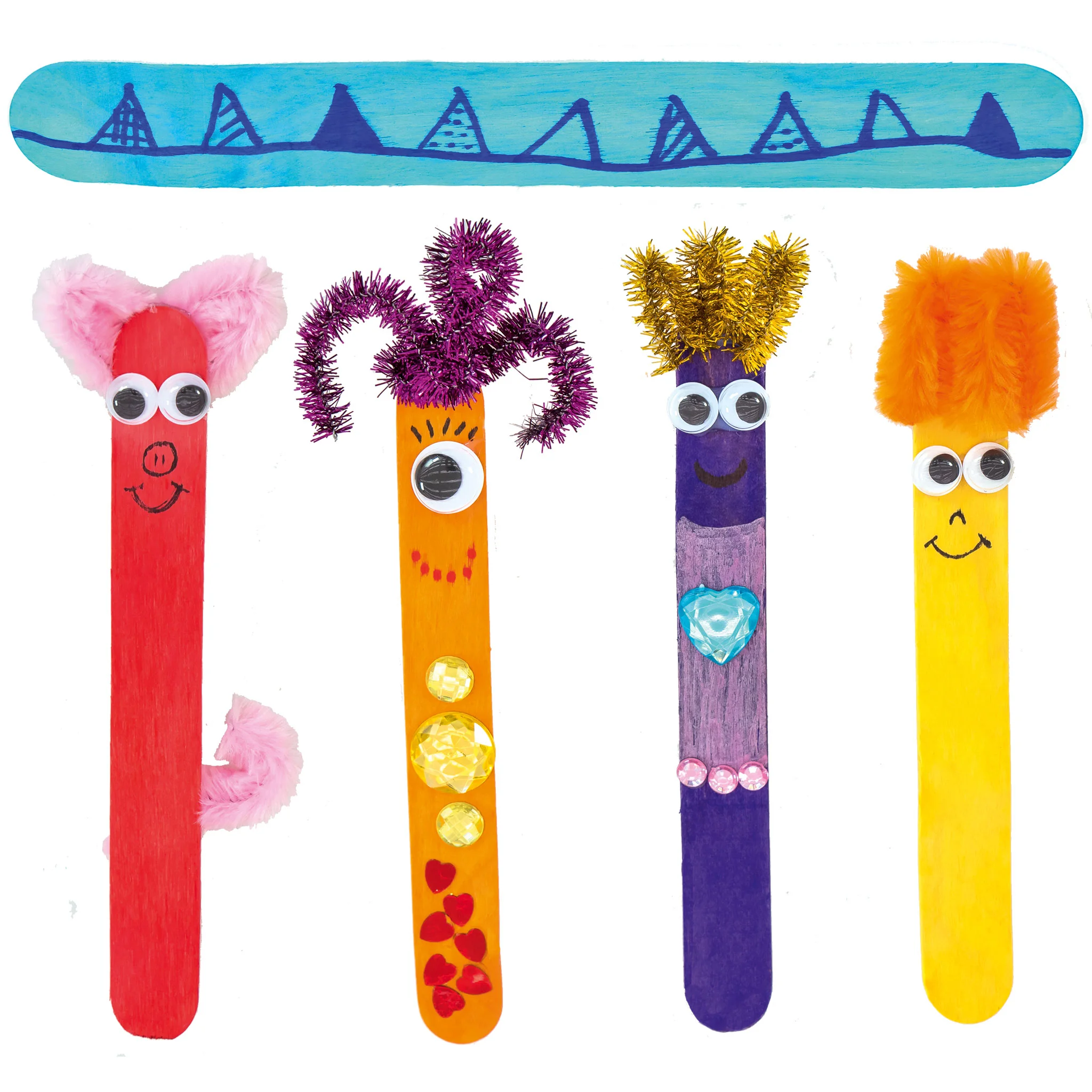 washi-stäbchen, bunte nadeln, bastelartikel, glitzersteine, aufkleber-herzen