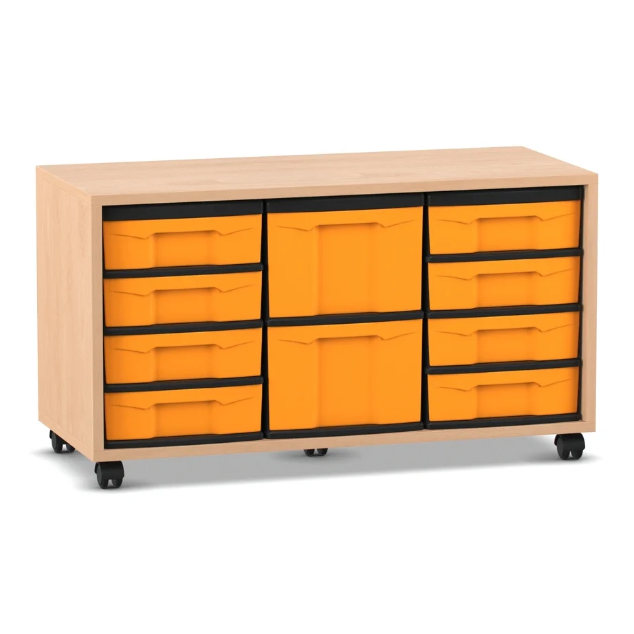 Materialschrank - 8 flache und 2 hohe Boxen, Buche hell