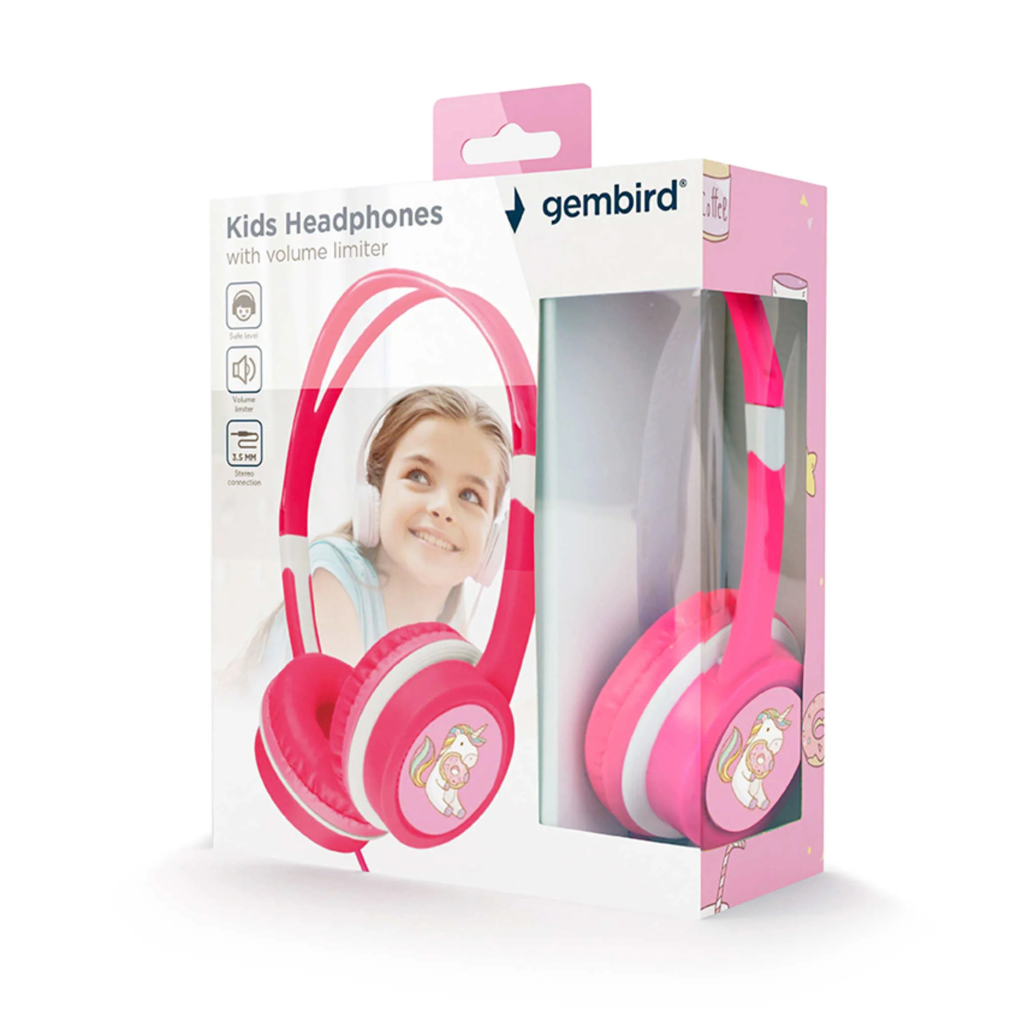 Kinderkopfhörer, Kopfhörer, Lautstärkebegrenzung, Pink, Einhorn-Design