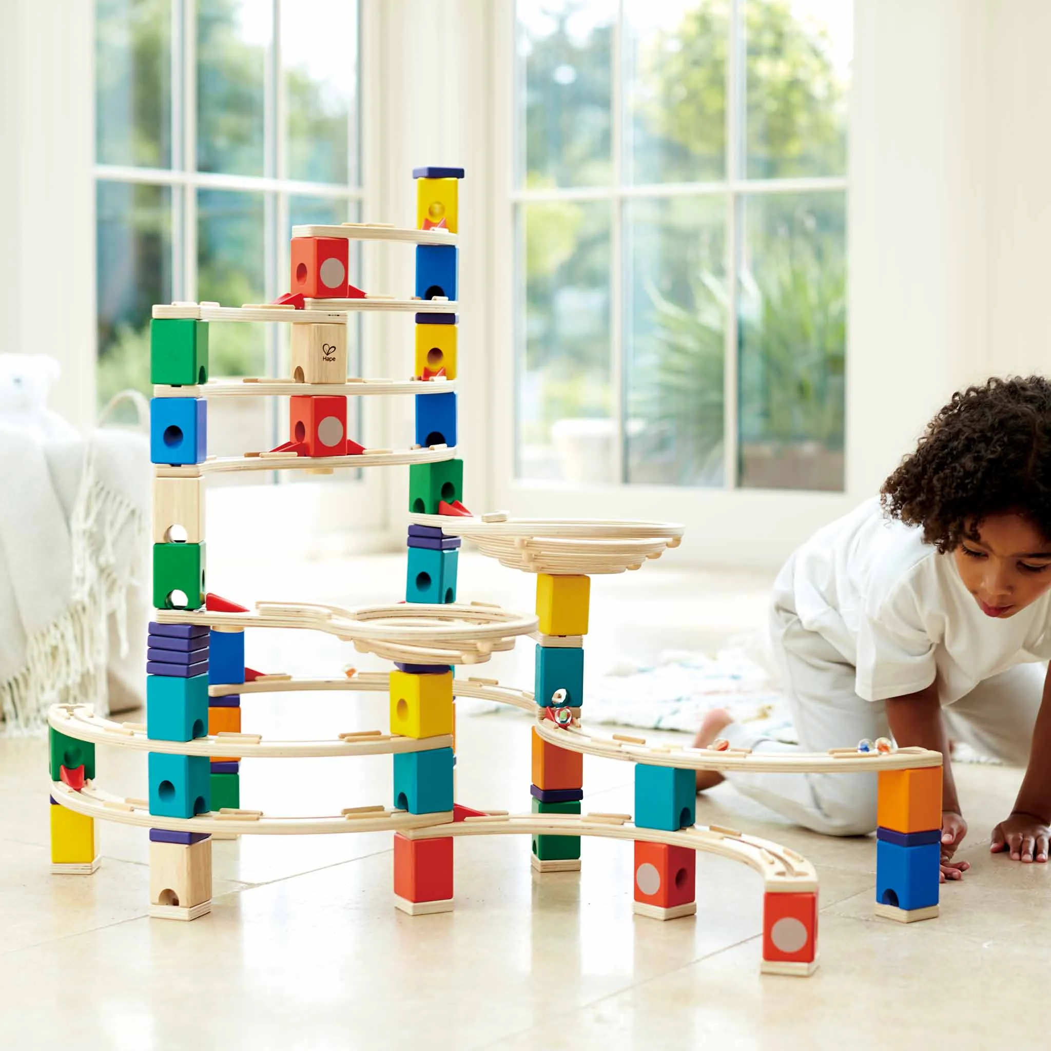 Holzbausatz, Kugelbahn, Klemmbausteine, Bau-Spielzeug, Kinderspielzeug
