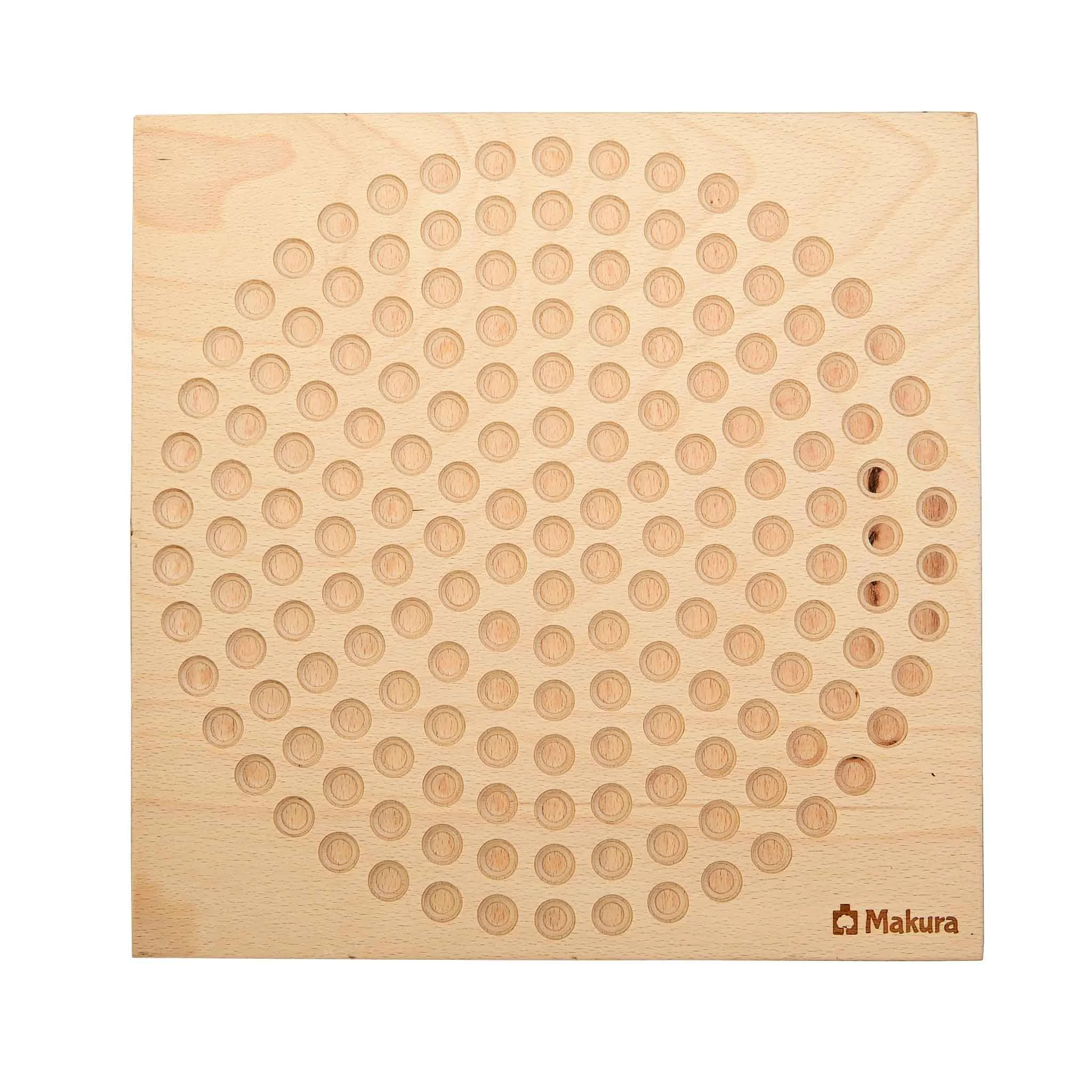 holz, holzplatte, perforationen, runde löcher, makura