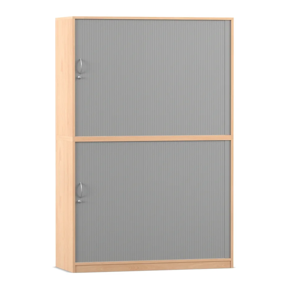 Cuboider Schrank, Schrank mit zwei Türen, graue Paneele, Holzrahmen, Aufbewahrungsschrank