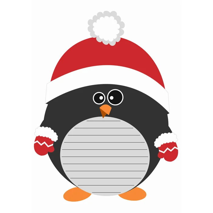 Pinguin, Weihnachtsmütze, roter Körper, gestreifter Bauch, Orangene Füße