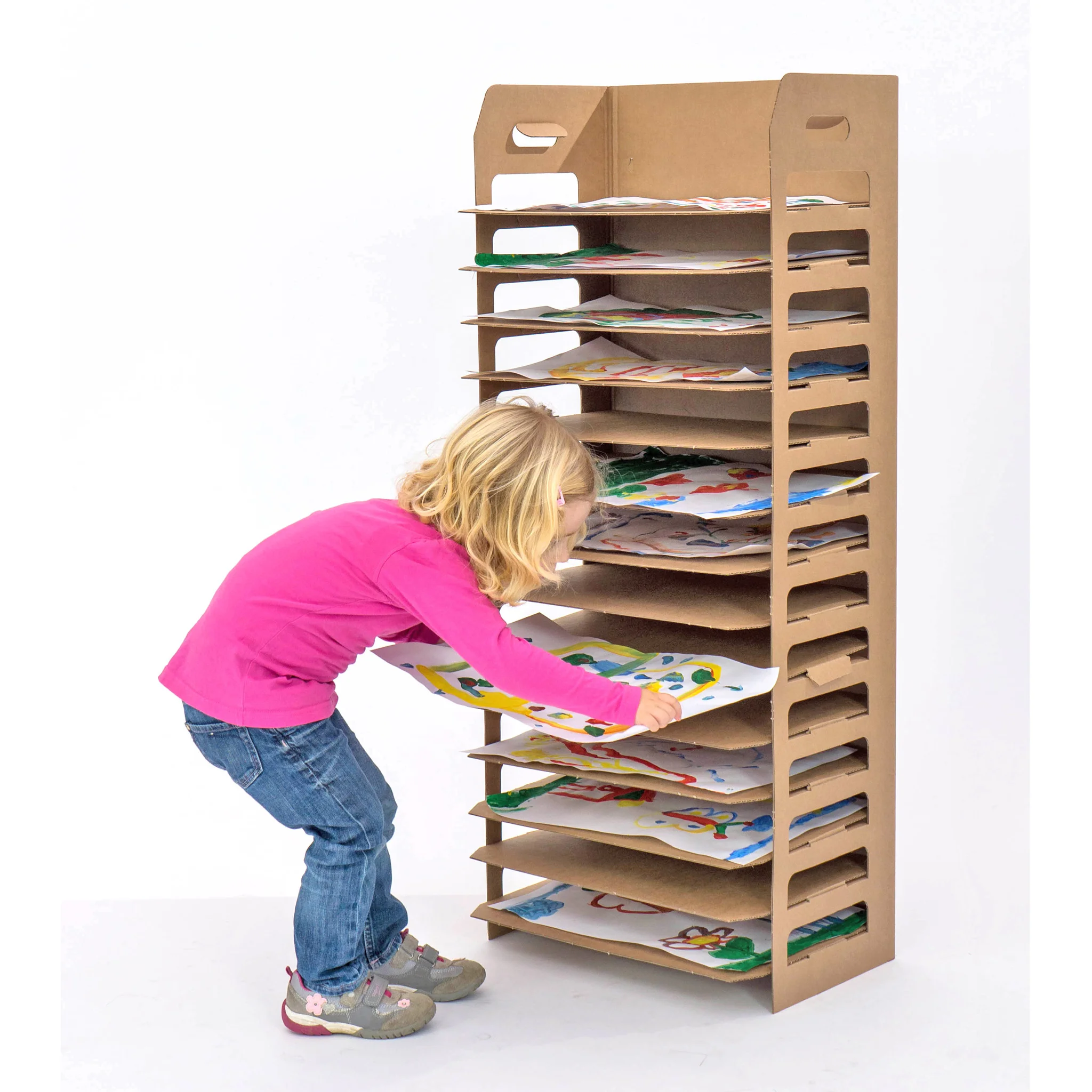 Kinder, Kunstwerkaufbewahrung, Papierständer, Papierbogen, Karton, Sortierständer